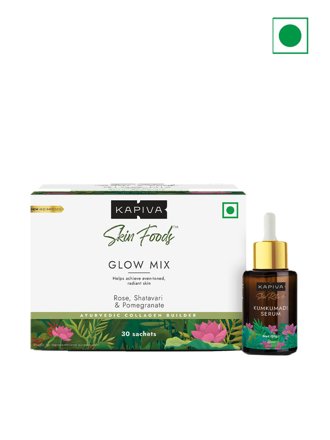 Kapiva Skin Rituals Kumkumadi Glow Serum 30ml & Skin Foods Glow Mix Powder - 30 Sachets, White
Kapiva Skin Rituals Kumkumadi Glow Serum 30ml & Skin Foods Glow Mix Powder - 30 Sachets, White