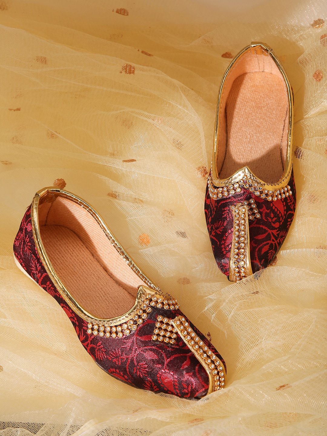 KID1 Boys Printed Round Toe Mojaris, Maroon