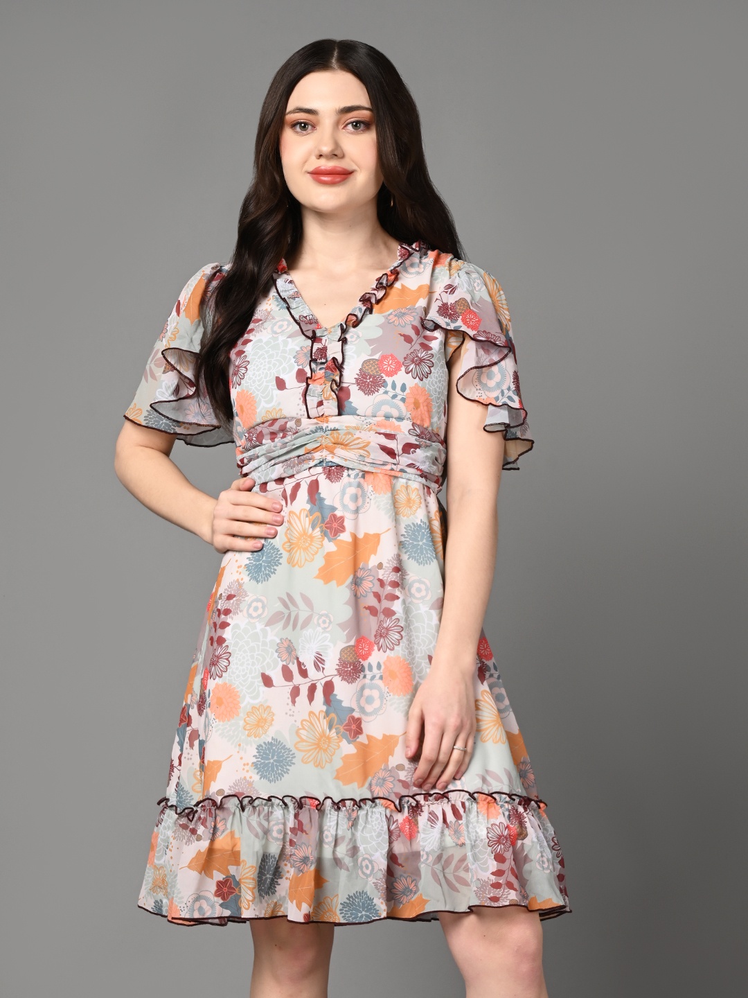 Justin Whyte Floral Printed Flared Sleeves Georgette Ruffled Fit & Flare Dress, Grey
Justin Whyte Floral Printed Flared Sleeves Georgette Ruffled Fit & Flare Dress, Grey