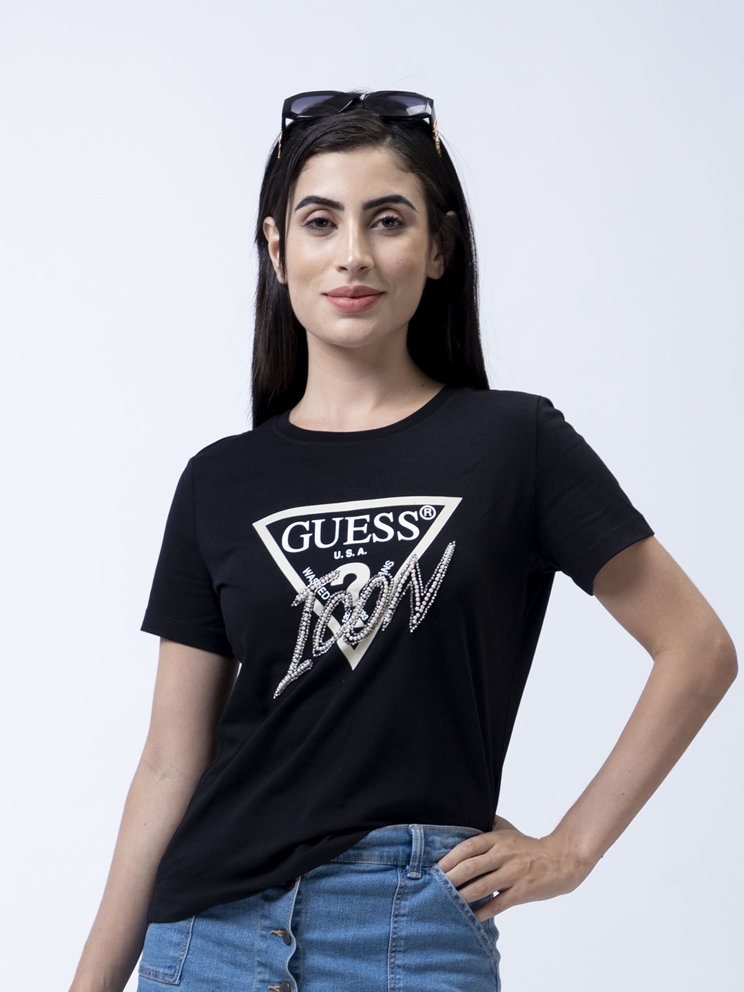 GUESS Typography Printed Drop-Shoulder Sleeves Round Neck Cotton T-shirt, Black
GUESS Typography Printed Drop-Shoulder Sleeves Round Neck Cotton T-shirt, Black