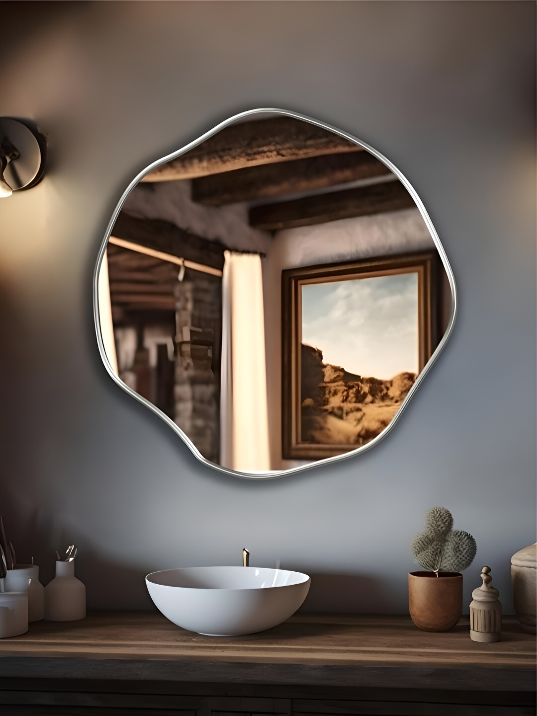 THE HANDMADE FLAIR Irregular White Abstract Shaped Wall Mirror