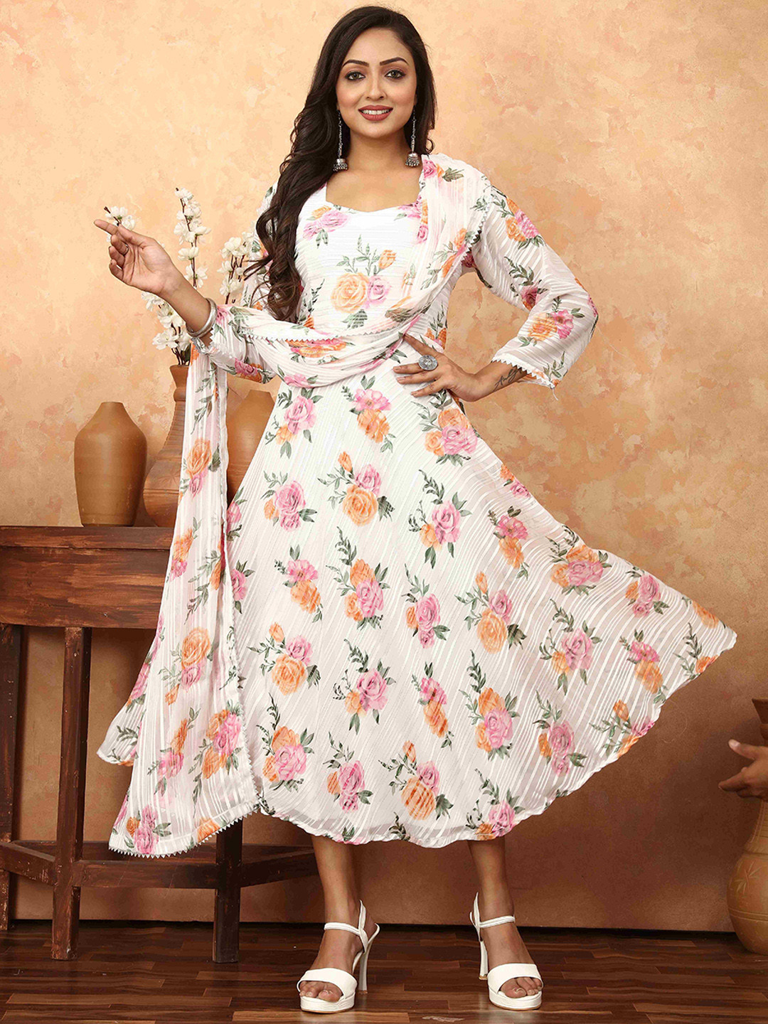 N N ENTERPRISE Ethnic Motifs Printed Fit & Flare Midi Ethnic Dress With Dupatta, Pink
N N ENTERPRISE Ethnic Motifs Printed Fit & Flare Midi Ethnic Dress With Dupatta, Pink