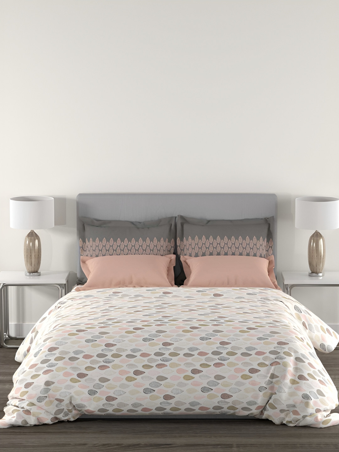 MYTRIDENT Grey & White Geometric 144 TC Queen Bedsheet with 2 Pillow Covers
MYTRIDENT Grey & White Geometric 144 TC Queen Bedsheet with 2 Pillow Covers