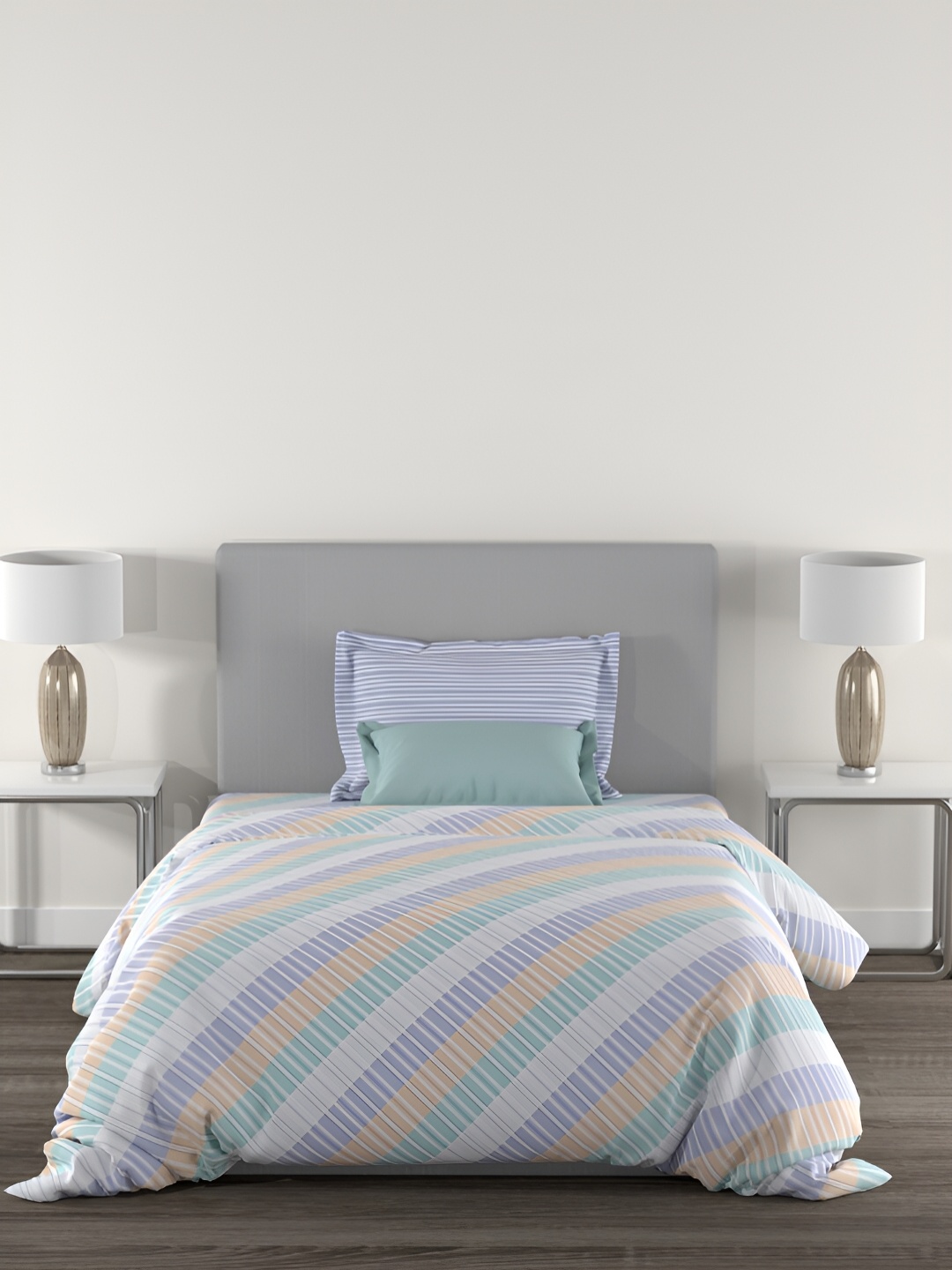 MYTRIDENT Home Essential Blue & Green Striped 144 TC Single Bedsheet with 2 Pillow Covers
MYTRIDENT Home Essential Blue & Green Striped 144 TC Single Bedsheet with 2 Pillow Covers
