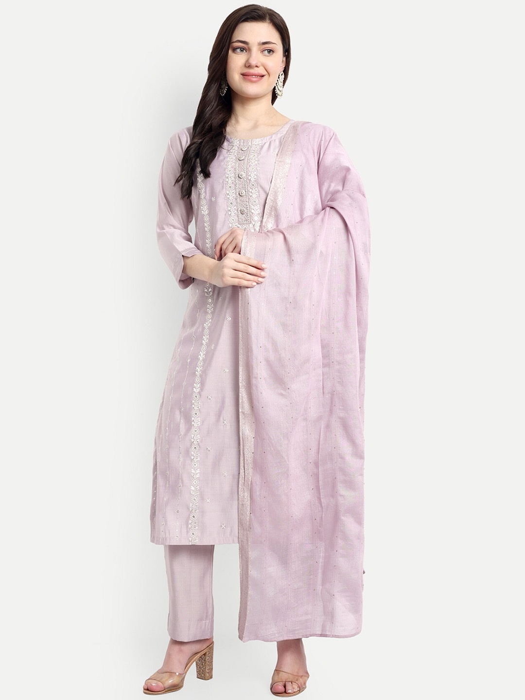 V B SONS Ethnic Motifs Embroidered Straight Mirror Work Kurta with Trousers & Dupatta, Lavender
V B SONS Ethnic Motifs Embroidered Straight Mirror Work Kurta with Trousers & Dupatta, Lavender