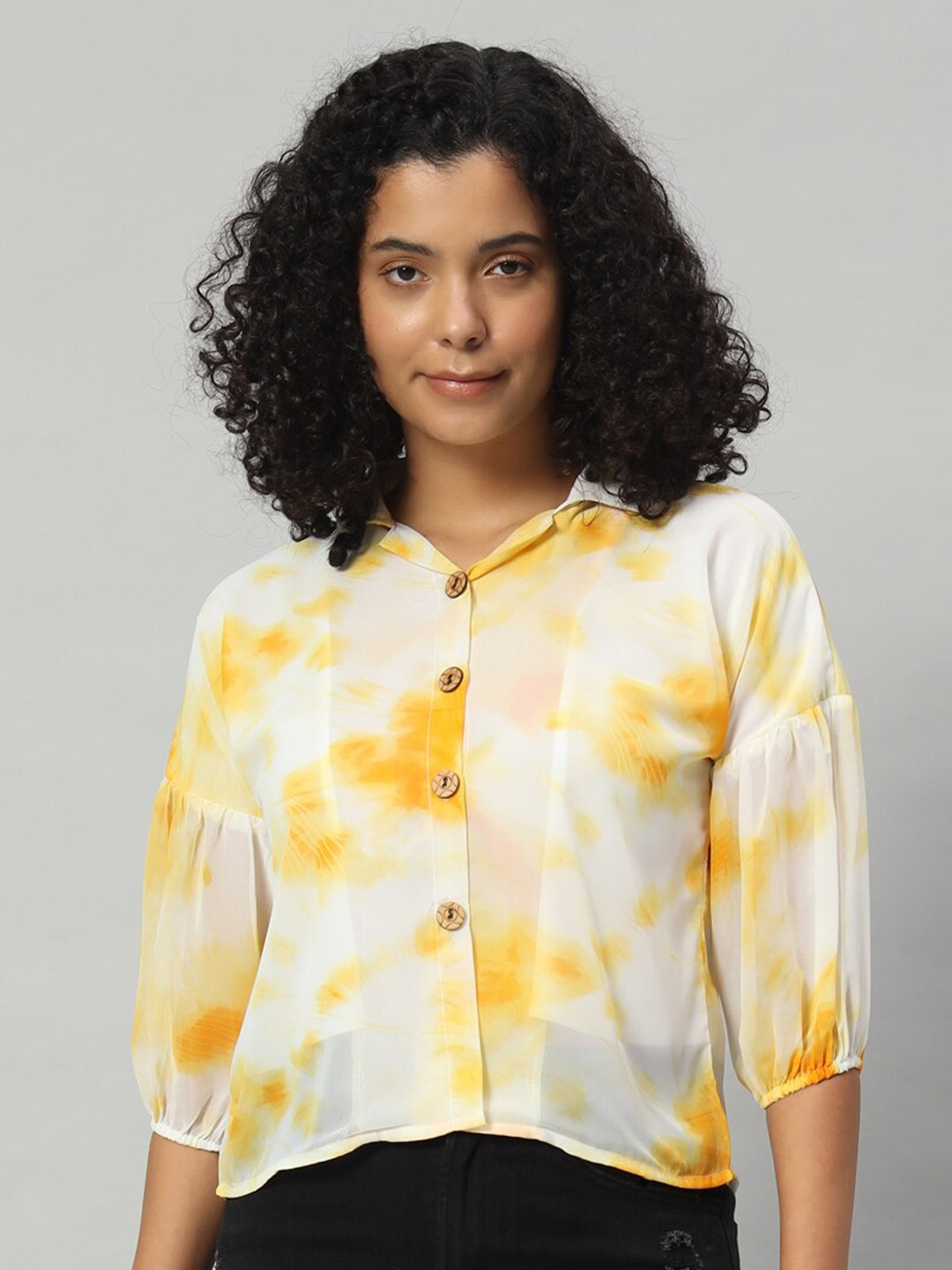 Funday Fashion Boxy Tie & Dye Cuban Collar Puff Sleeves Crop Casual Shirt, Yellow
Funday Fashion Boxy Tie & Dye Cuban Collar Puff Sleeves Crop Casual Shirt, Yellow