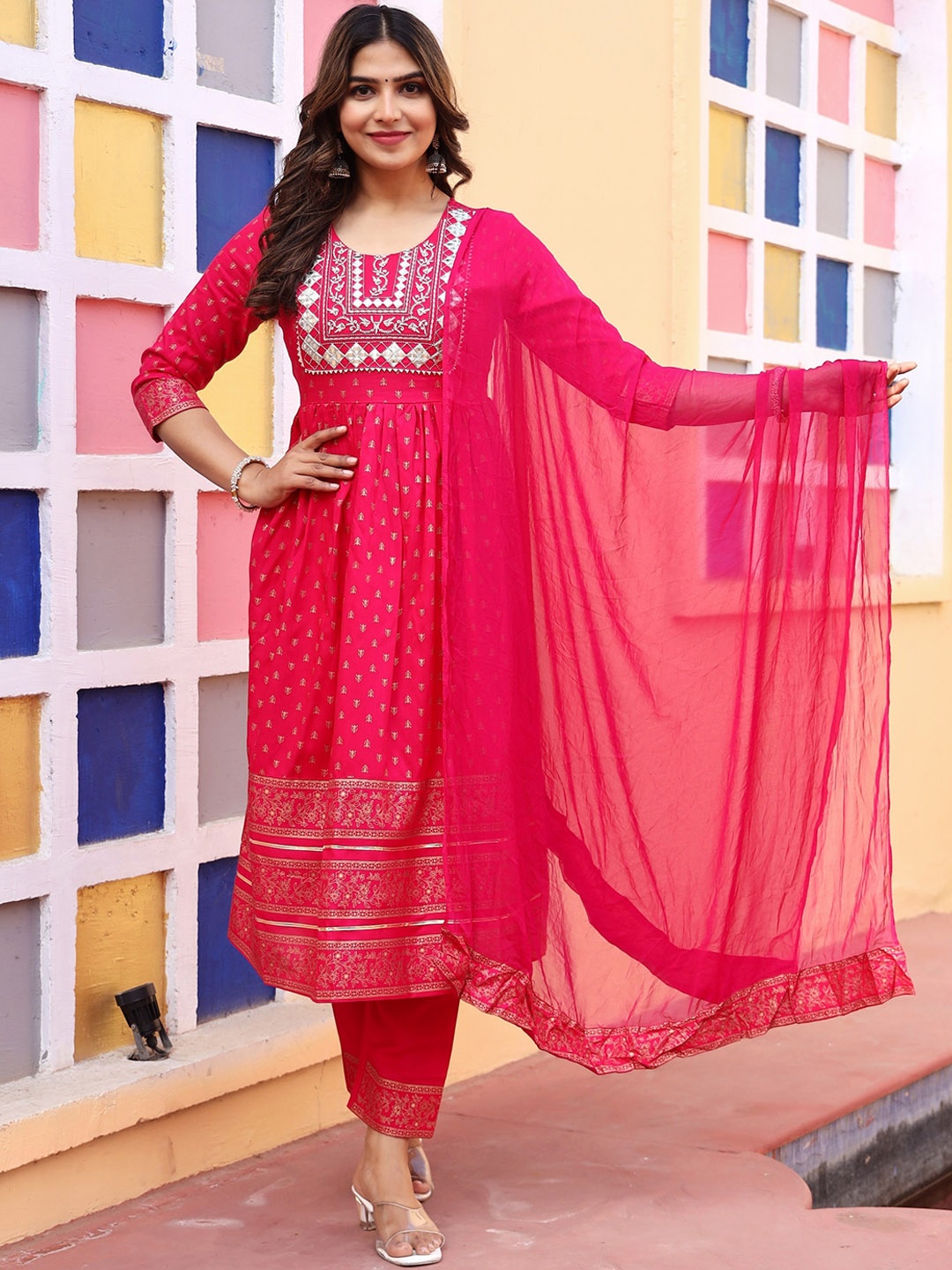 Misti Exim Ethnic Motifs Printed Empire Mirror Work Kurta with Trousers & Dupatta, Red
Misti Exim Ethnic Motifs Printed Empire Mirror Work Kurta with Trousers & Dupatta, Red