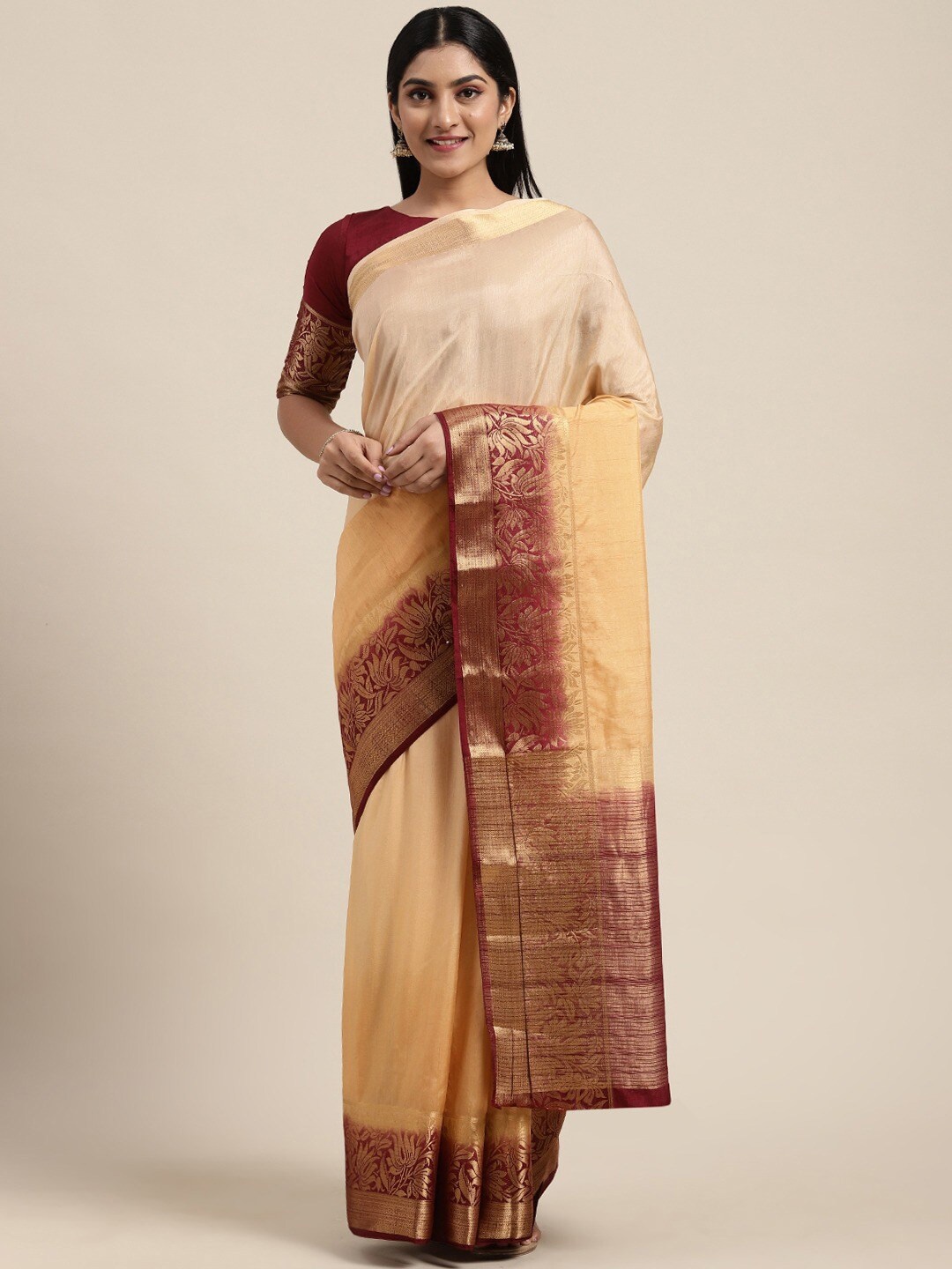 Shaily Zari Silk Blend Saree, Beige
