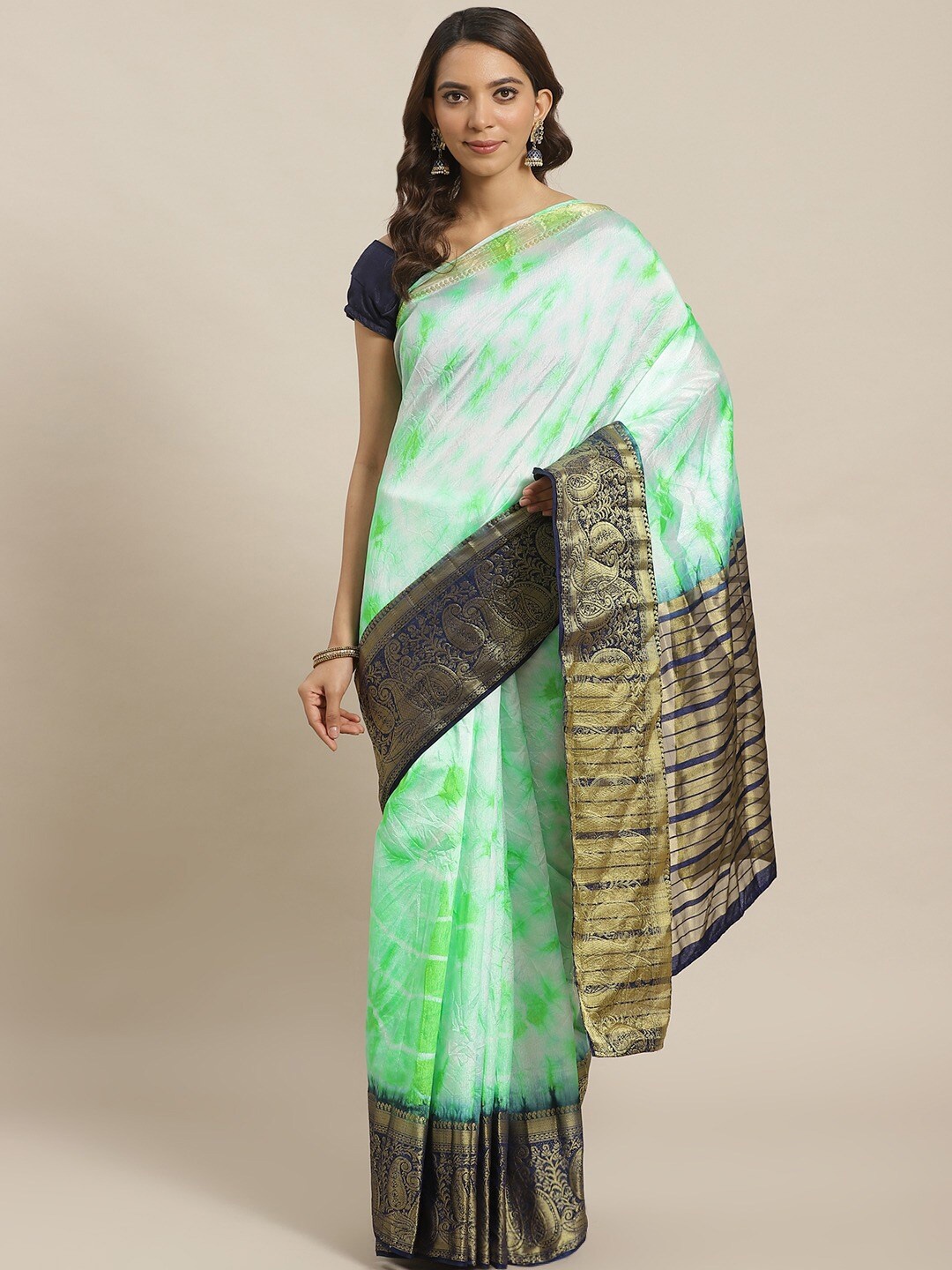 Shaily Tie and Dyed Zari Saree, Green