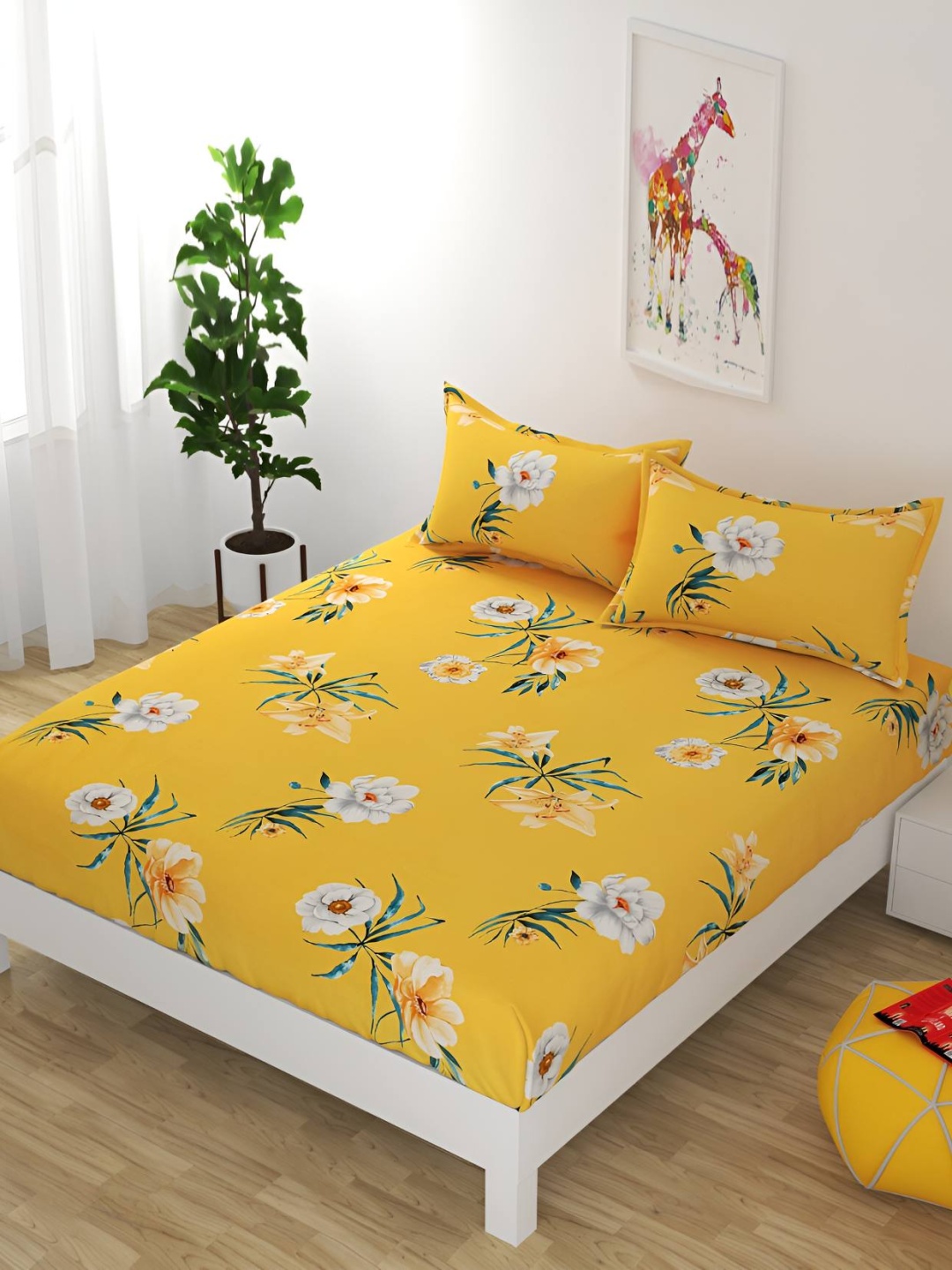 Bajo's Yellow Floral Printed Cotton 250 TC Fitted Queen Bedsheet with 2 Pillow Covers
Bajo's Yellow Floral Printed Cotton 250 TC Fitted Queen Bedsheet with 2 Pillow Covers