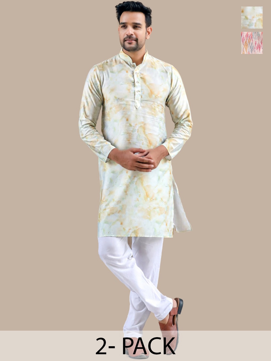 Aanys Culture Selection Of 2 Abstract Printed Mandarin Collar Dobby Weave Straight Kurtas, White
Aanys Culture Selection Of 2 Abstract Printed Mandarin Collar Dobby Weave Straight Kurtas, White