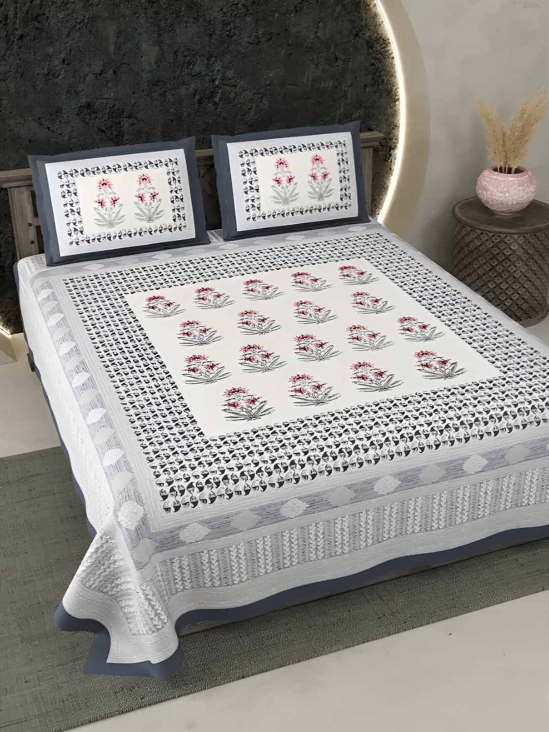 LIVING ROOTS Super King Size Jaipur Block Print Cotton Double Bedsheet & 2 Pillow Covers, Grey
LIVING ROOTS Super King Size Jaipur Block Print Cotton Double Bedsheet & 2 Pillow Covers, Grey