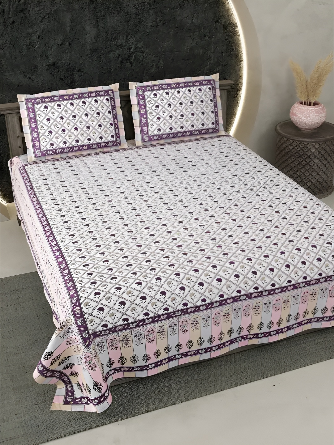 LIVING ROOTS Super King Size Jaipur Block Print Cotton Double Bedsheet & 2 Pillow Covers, Purple
LIVING ROOTS Super King Size Jaipur Block Print Cotton Double Bedsheet & 2 Pillow Covers, Purple