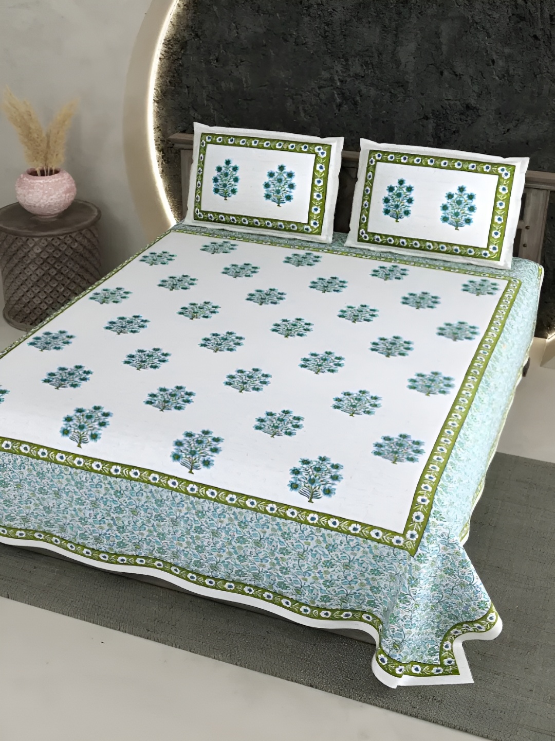 LIVING ROOTS Super King Size Jaipur Block Print Cotton Double Bedsheet & 2 Pillow Covers, Green
LIVING ROOTS Super King Size Jaipur Block Print Cotton Double Bedsheet & 2 Pillow Covers, Green