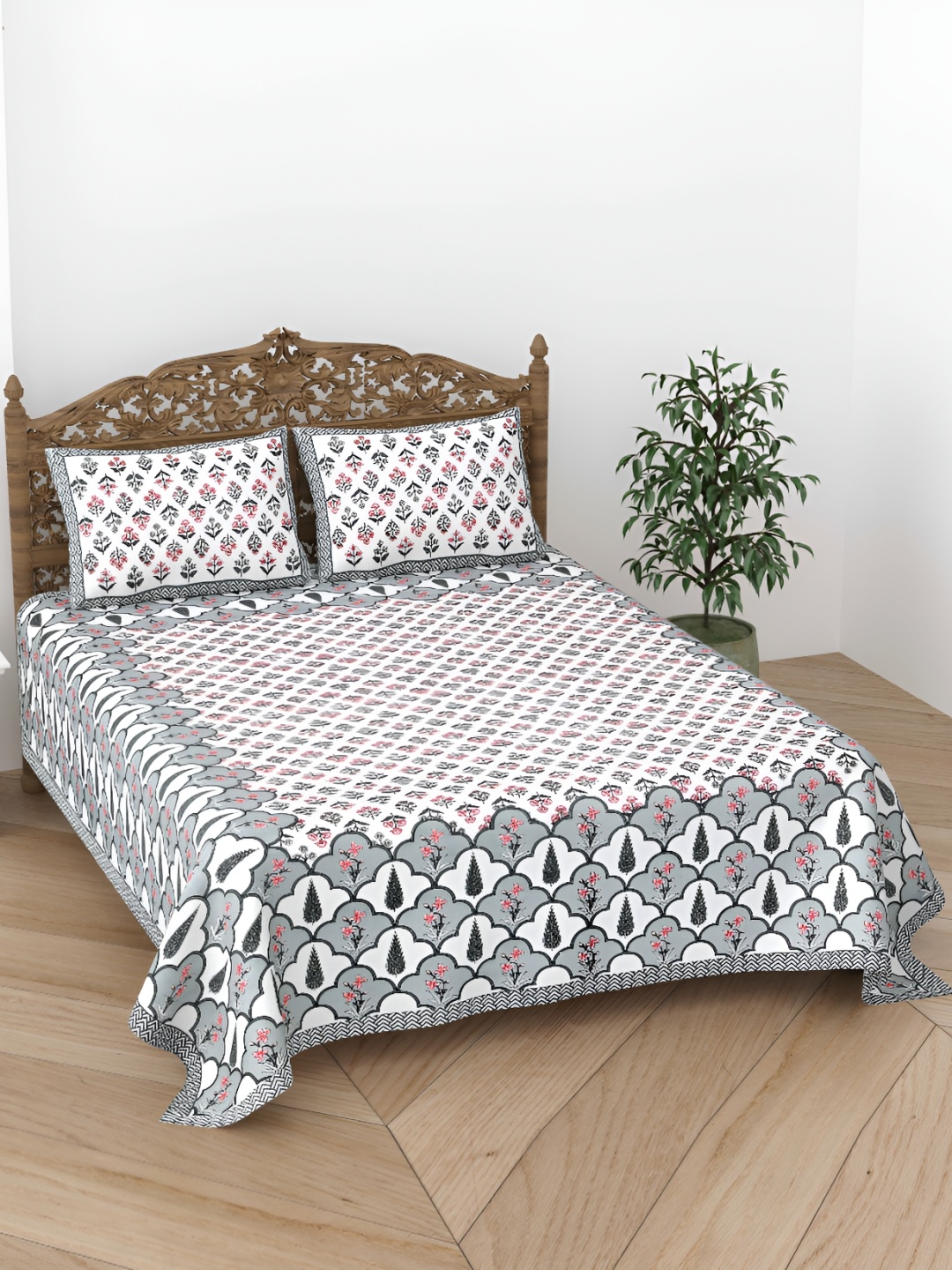 CURIOUS LIFESTYLE Grey & White Floral 300 TC Cotton King Bedsheet With 2 Pillow Covers
CURIOUS LIFESTYLE Grey & White Floral 300 TC Cotton King Bedsheet With 2 Pillow Covers