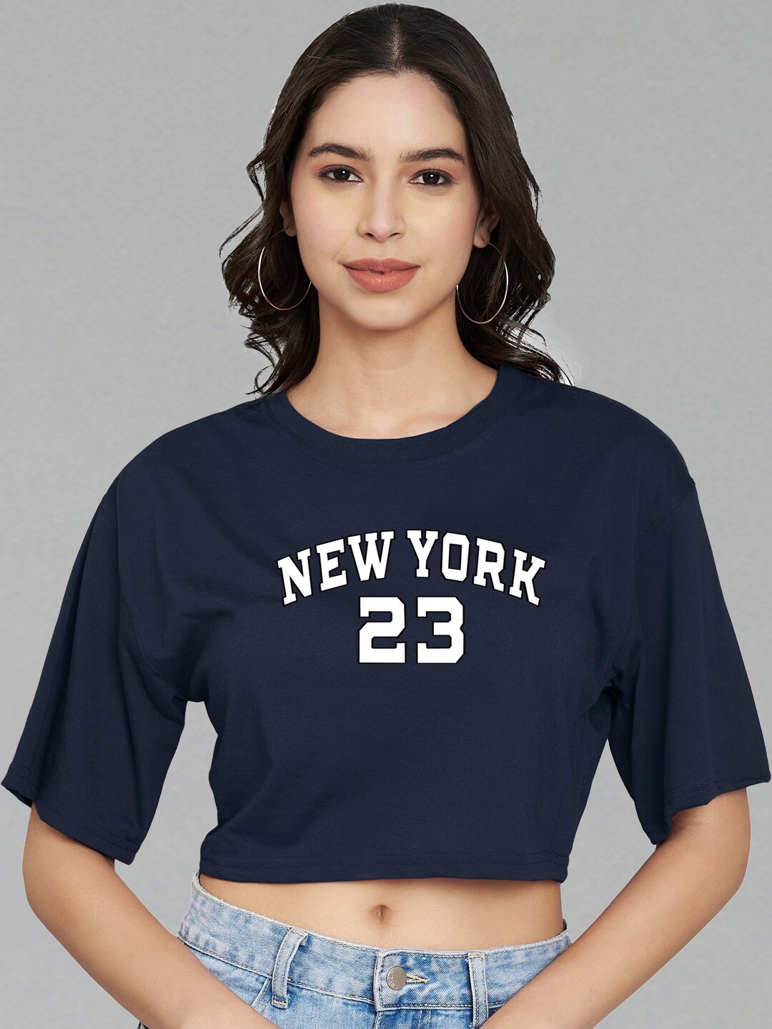 Trend Level Typography Printed Round Neck Drop-Shoulder Sleeves Cotton Crop T-shirt, Navy blue
Trend Level Typography Printed Round Neck Drop-Shoulder Sleeves Cotton Crop T-shirt, Navy blue