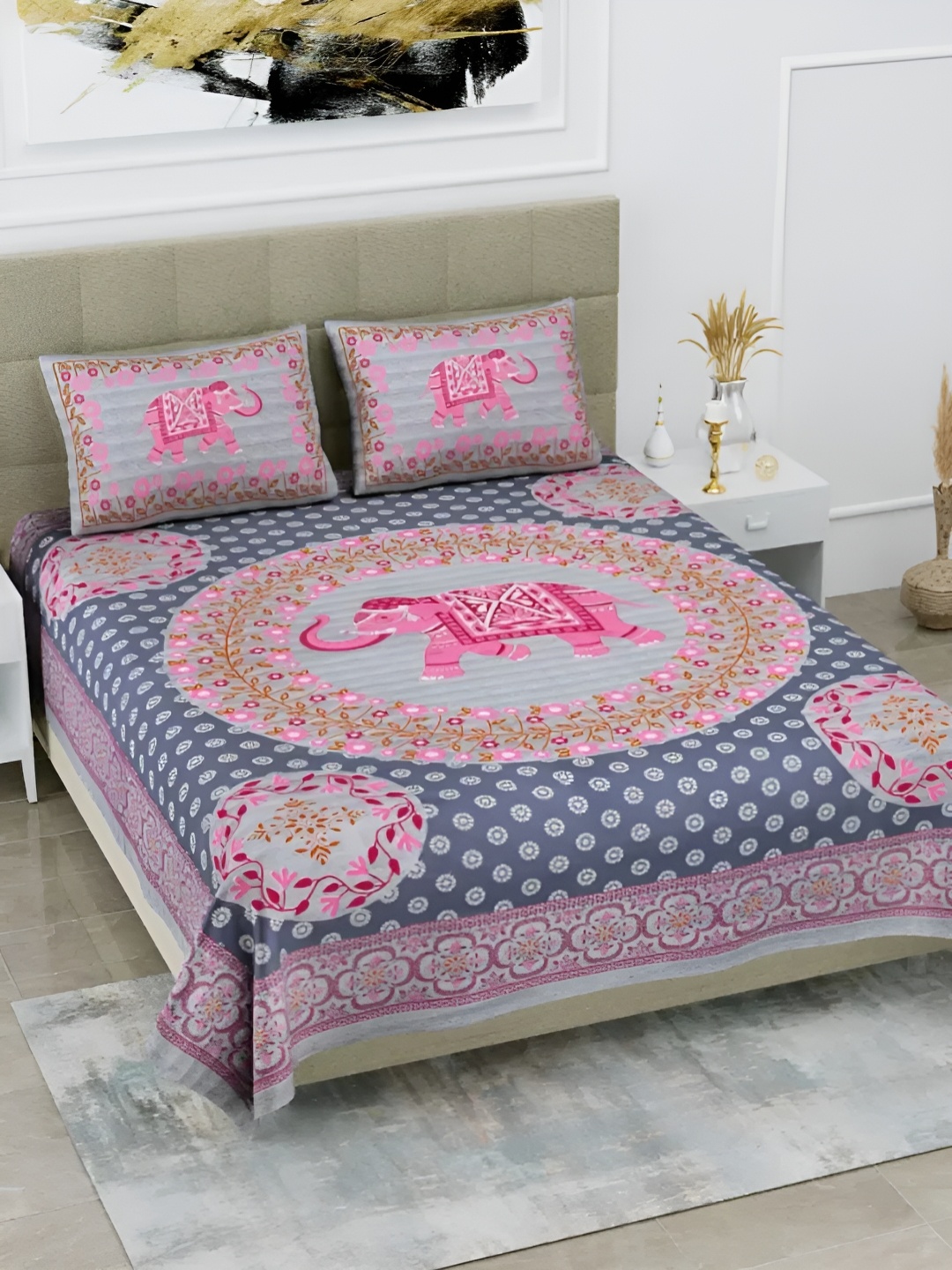 LIVING ROOTS Double Queen Size Jaipur Block Print Cotton Double Bedsheet & 2 Pillow Covers, Pink
LIVING ROOTS Double Queen Size Jaipur Block Print Cotton Double Bedsheet & 2 Pillow Covers, Pink