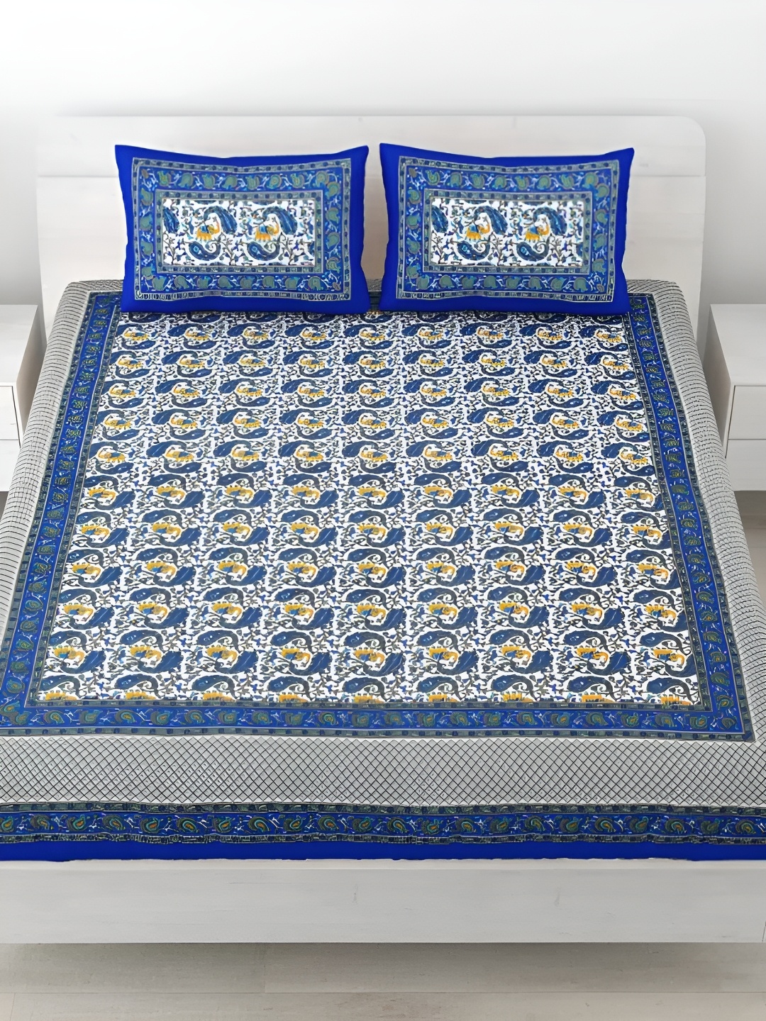 LIVING ROOTS Double Queen Size Jaipur Block Print Cotton Double Bedsheet & 2 Pillow Covers, Blue
LIVING ROOTS Double Queen Size Jaipur Block Print Cotton Double Bedsheet & 2 Pillow Covers, Blue