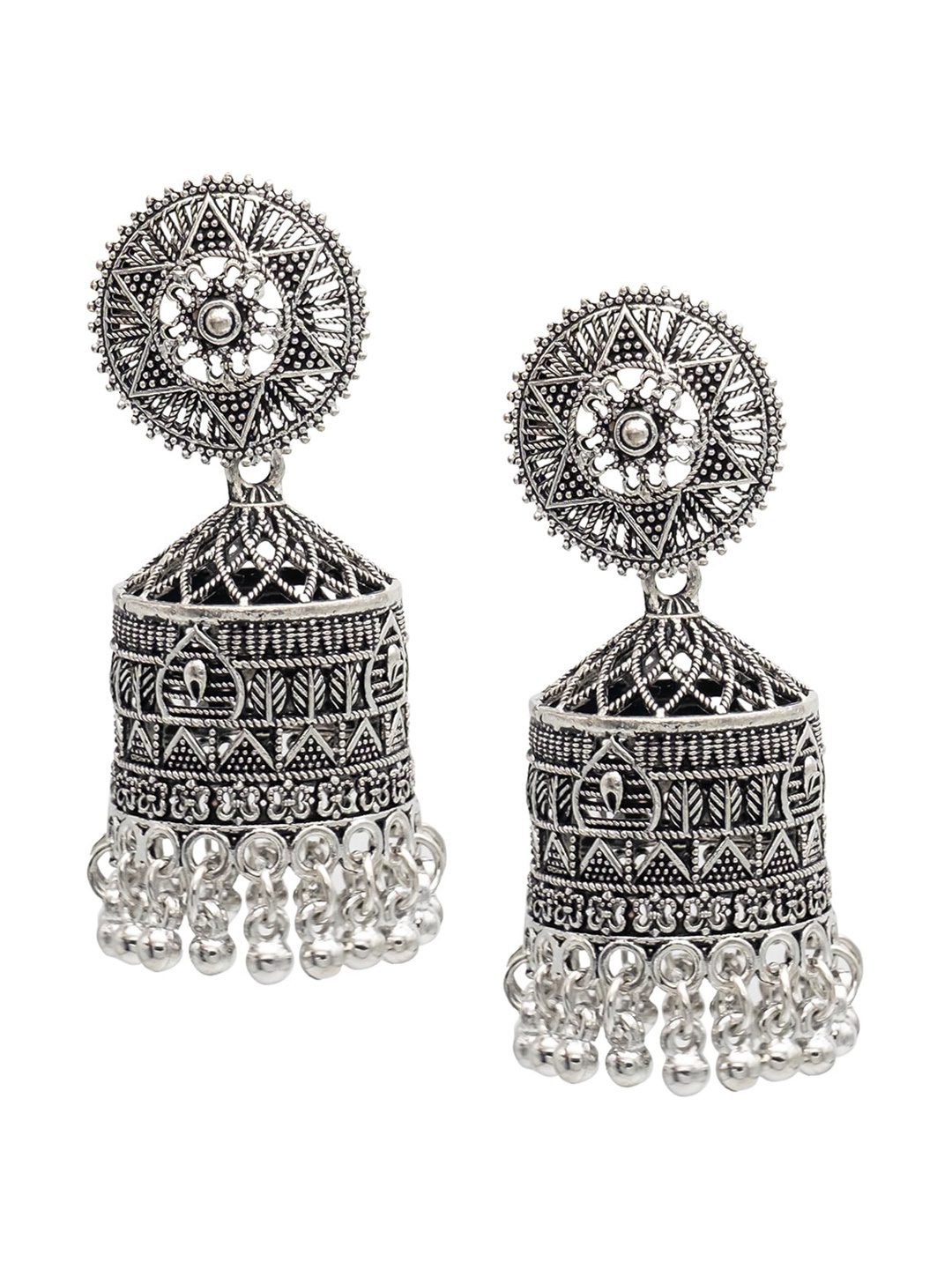 Shining Jewel - By Shivansh Silver-Plated Cubic Zirconia Antique Contemporary Jhumkas
Shining Jewel - By Shivansh Silver-Plated Cubic Zirconia Antique Contemporary Jhumkas
