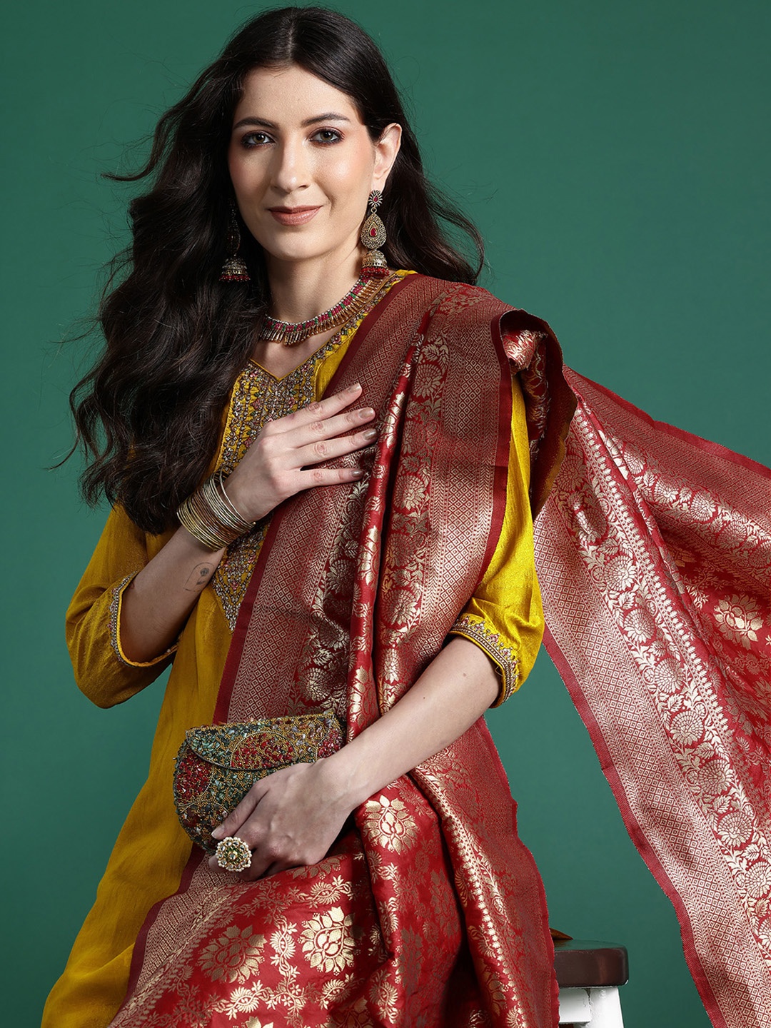 Indo Era Women Ethnic Motifs Embroidered Regular Kurta with Trousers & With Dupatta, Yellow
Indo Era Women Ethnic Motifs Embroidered Regular Kurta with Trousers & With Dupatta, Yellow