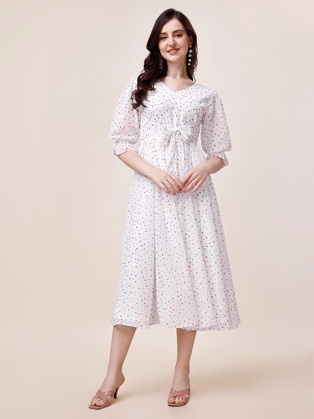 Fashion2wear Polka Dots Printed V-Neck Puff Sleeves Georgette Fit & Flare Midi Dress, White
Fashion2wear Polka Dots Printed V-Neck Puff Sleeves Georgette Fit & Flare Midi Dress, White