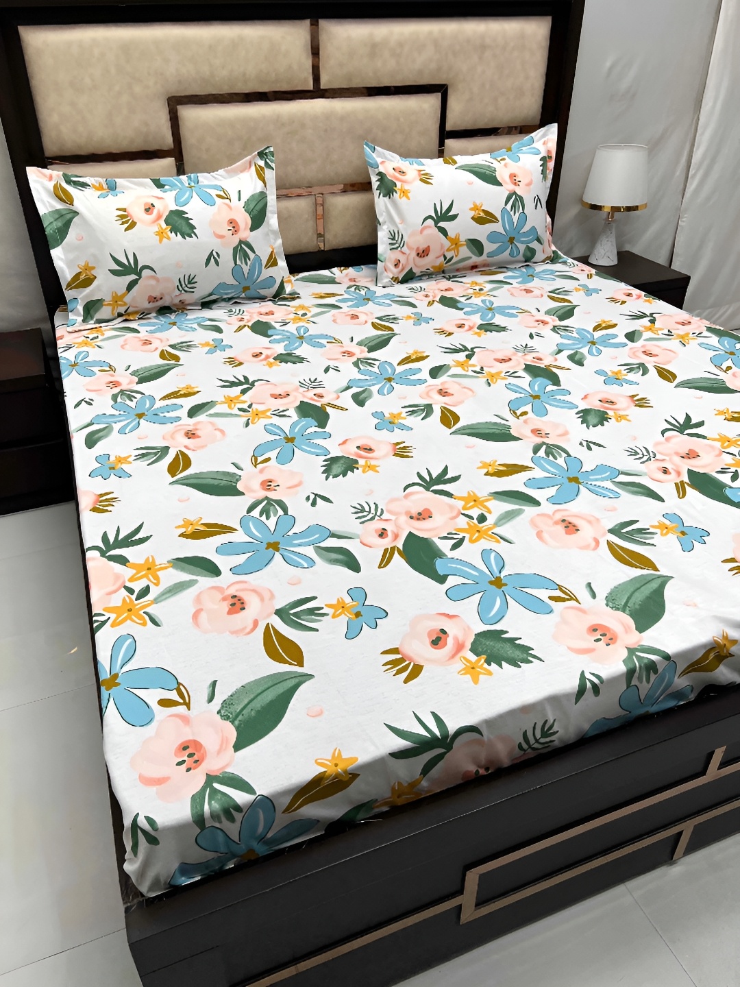 Pure Decor Amulya White & Blue Floral Cotton 220 TC Queen Bedsheet With 2 Pillow Covers
Pure Decor Amulya White & Blue Floral Cotton 220 TC Queen Bedsheet With 2 Pillow Covers
