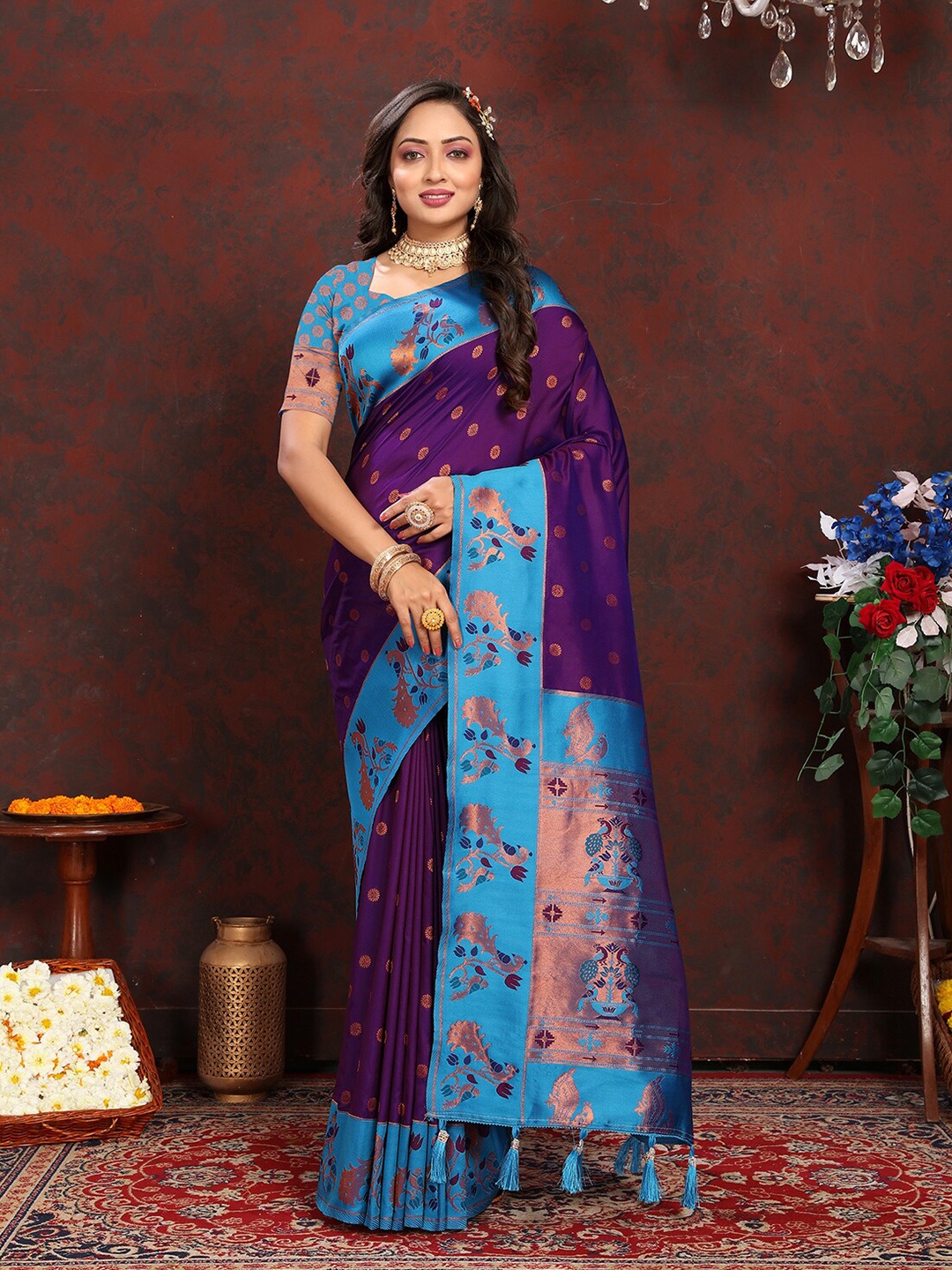 MARGI DESIGNERS Ethnic Motifs Woven Design Zari Art Silk Paithani Saree, Purple
MARGI DESIGNERS Ethnic Motifs Woven Design Zari Art Silk Paithani Saree, Purple