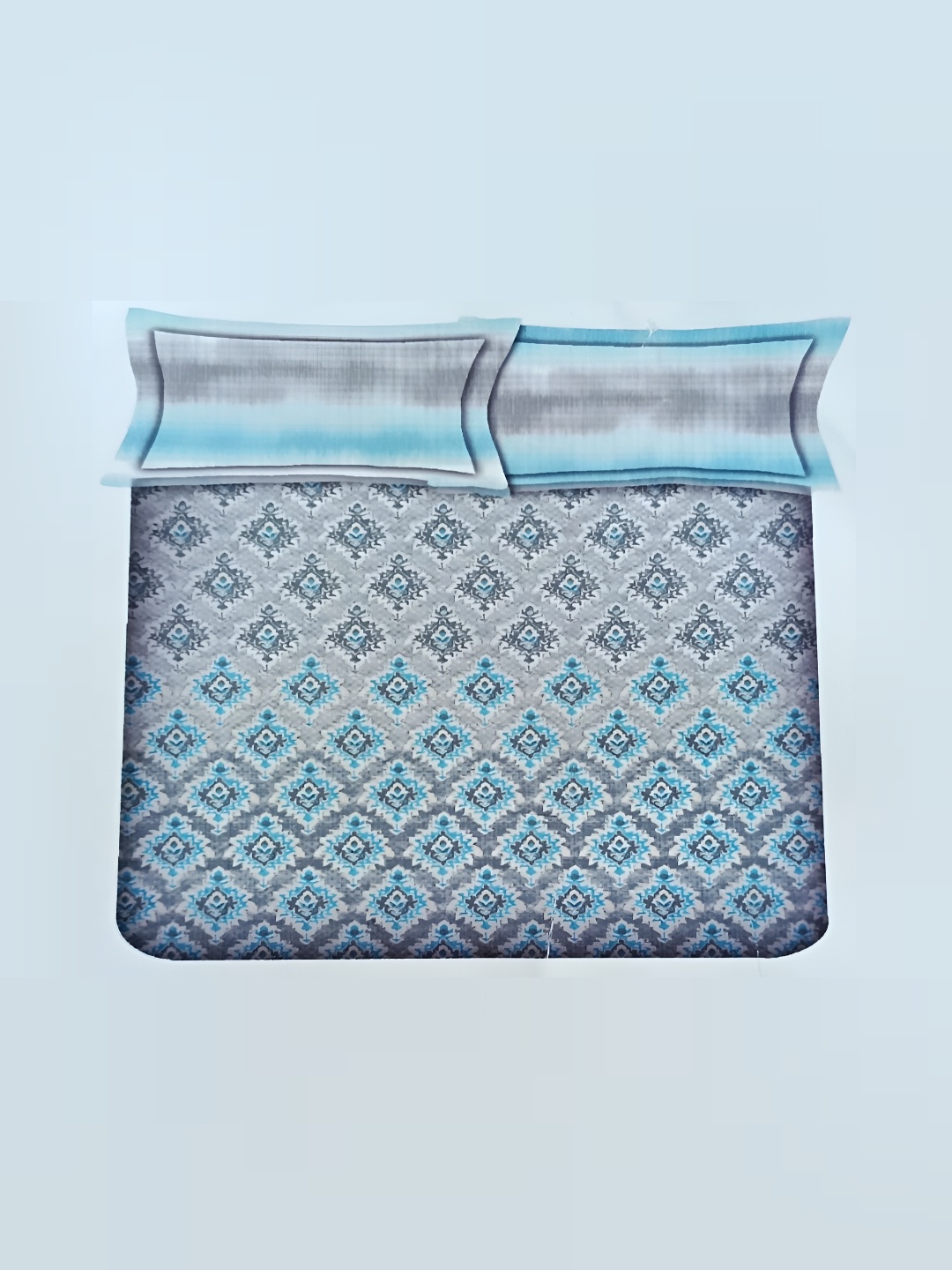 Signature Blue & Grey Ethnic Motifs Printed 180 TC King Bedsheet with 2 Pillow Covers