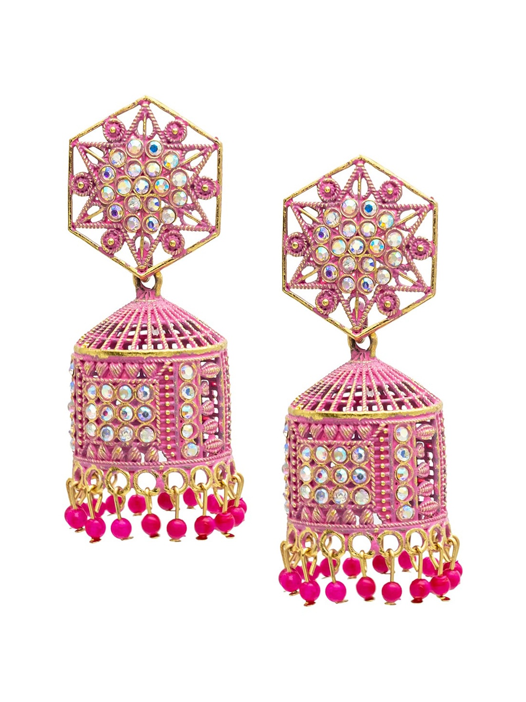 Shining Jewel - By Shivansh Gold-Plated Cubic Zirconia- Studded Brass Dome Shaped Jhumkas
Shining Jewel - By Shivansh Gold-Plated Cubic Zirconia- Studded Brass Dome Shaped Jhumkas