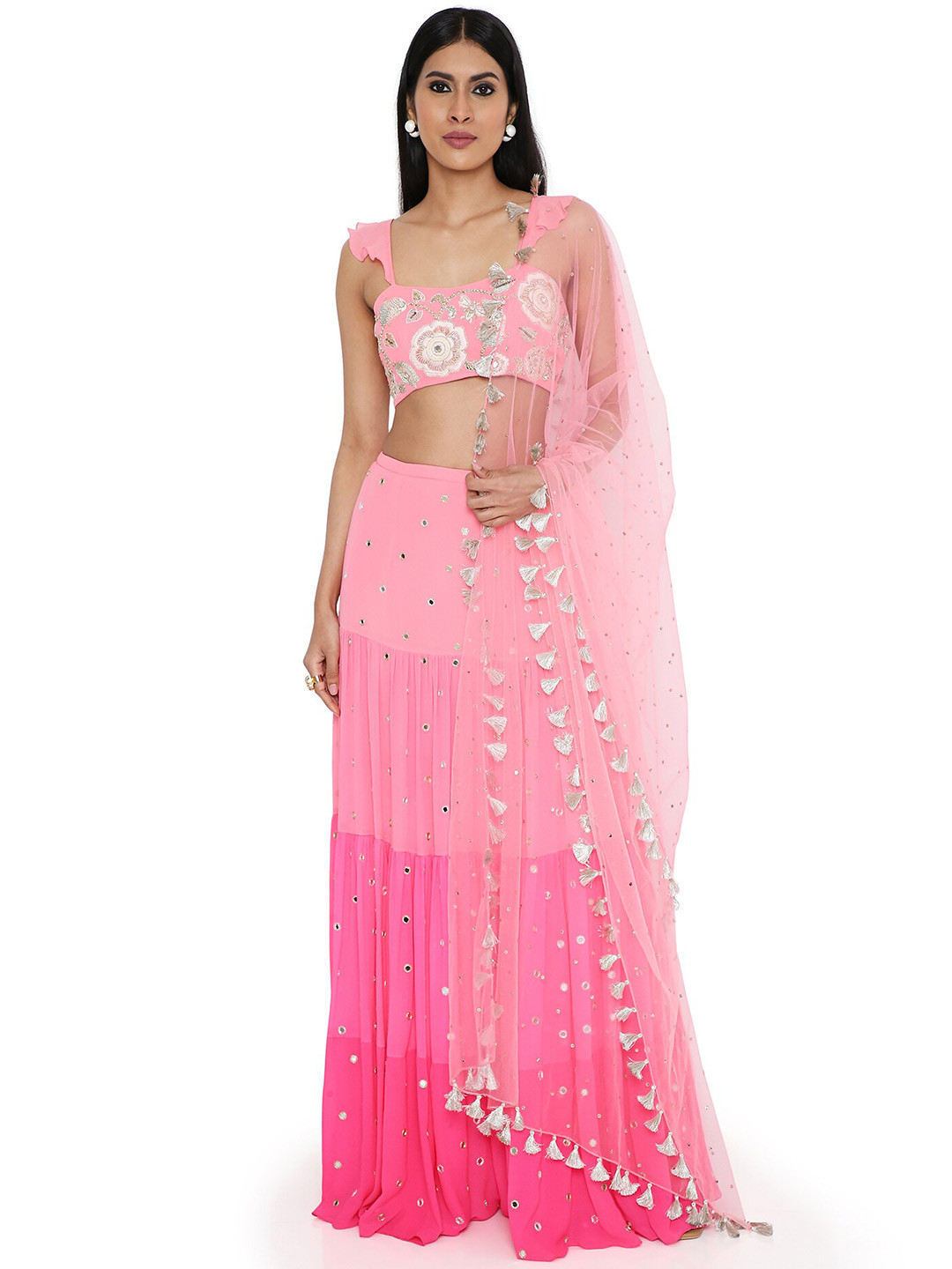 Payal Singhal Floral Embroidered Mirror Work Ready to Wear Lehenga & Blouse With Dupatta, Pink 
Payal Singhal Floral Embroidered Mirror Work Ready to Wear Lehenga & Blouse With Dupatta, Pink