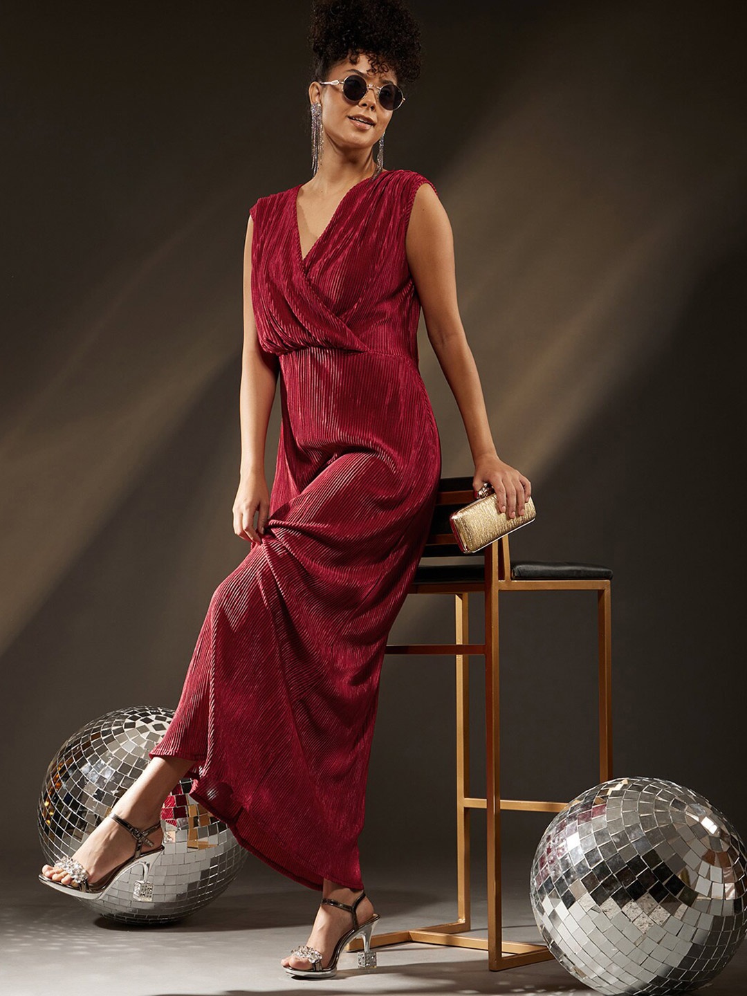 Molly & Michel Satin Maxi Dress, Red