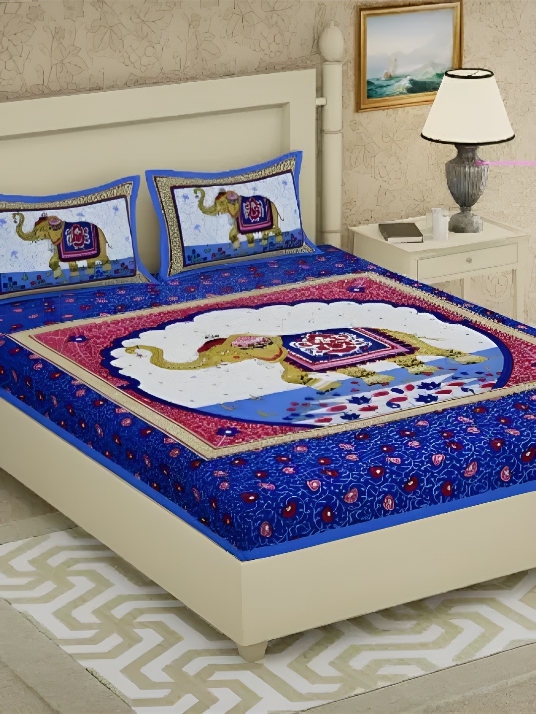 LIVING ROOTS Double Queen Size Jaipur Block Print Cotton Double Bedsheet & 2 Pillow Covers, Blue
LIVING ROOTS Double Queen Size Jaipur Block Print Cotton Double Bedsheet & 2 Pillow Covers, Blue