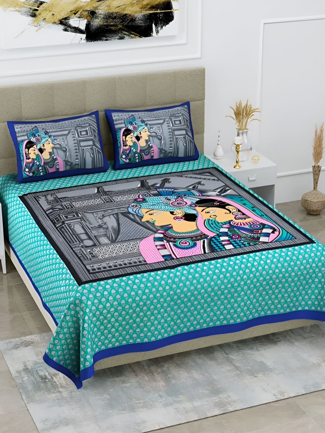LIVING ROOTS Double Queen Size Jaipur Block Print Cotton Double Bedsheet & 2 Pillow Covers, Green
LIVING ROOTS Double Queen Size Jaipur Block Print Cotton Double Bedsheet & 2 Pillow Covers, Green