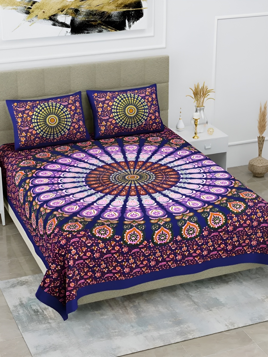 LIVING ROOTS Double Queen Size Jaipur Block Print Cotton Double Bedsheet & 2 Pillow Covers, Blue
LIVING ROOTS Double Queen Size Jaipur Block Print Cotton Double Bedsheet & 2 Pillow Covers, Blue