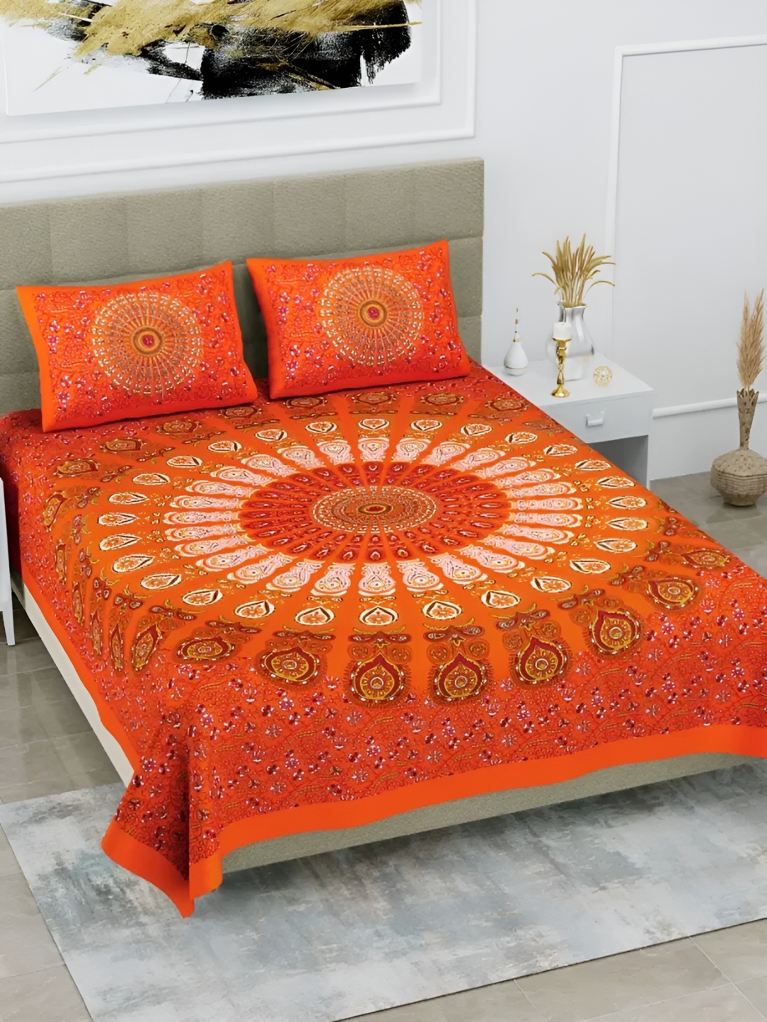 LIVING ROOTS Double Queen Size Jaipur Block Print Cotton Double Bedsheet & 2 Pillow Covers, Orange
LIVING ROOTS Double Queen Size Jaipur Block Print Cotton Double Bedsheet & 2 Pillow Covers, Orange