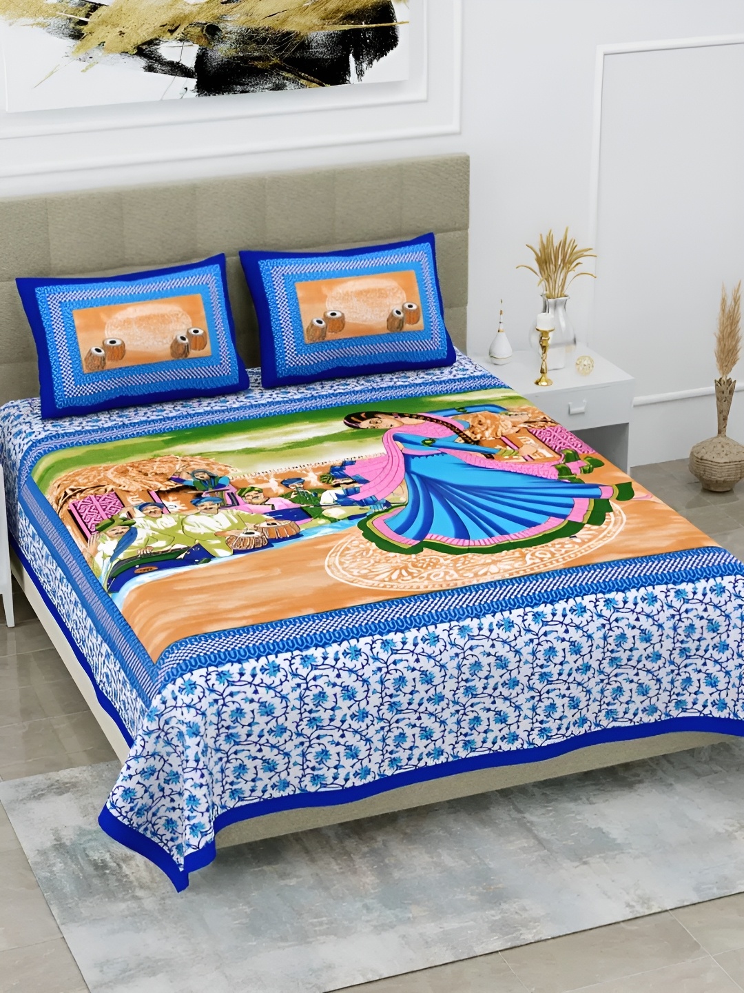 LIVING ROOTS Double Queen Size Jaipur Block Print Cotton Double Bedsheet & 2 Pillow Covers, Blue
LIVING ROOTS Double Queen Size Jaipur Block Print Cotton Double Bedsheet & 2 Pillow Covers, Blue