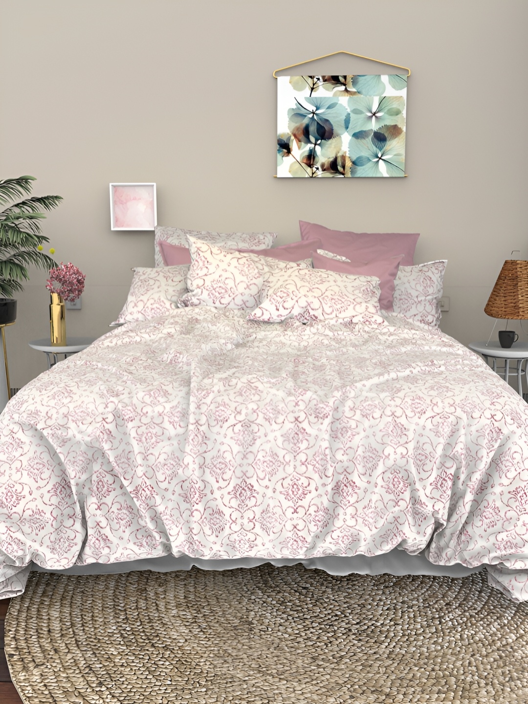 THE WHITE MOSS Pink & White Ethnic Motifs 600 TC King Bedsheet with 2 Pillow Covers
THE WHITE MOSS Pink & White Ethnic Motifs 600 TC King Bedsheet with 2 Pillow Covers