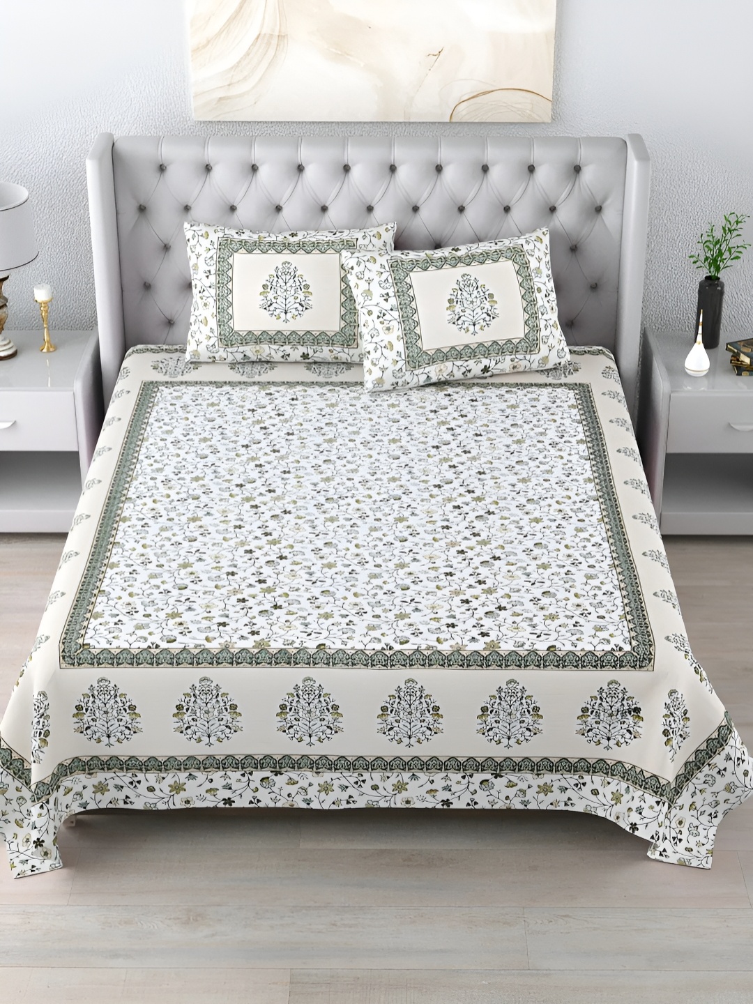 LIVING ROOTS Double King Size Jaipur Block Print Cotton Double Bedsheet & 2 Pillow Covers, Green
LIVING ROOTS Double King Size Jaipur Block Print Cotton Double Bedsheet & 2 Pillow Covers, Green