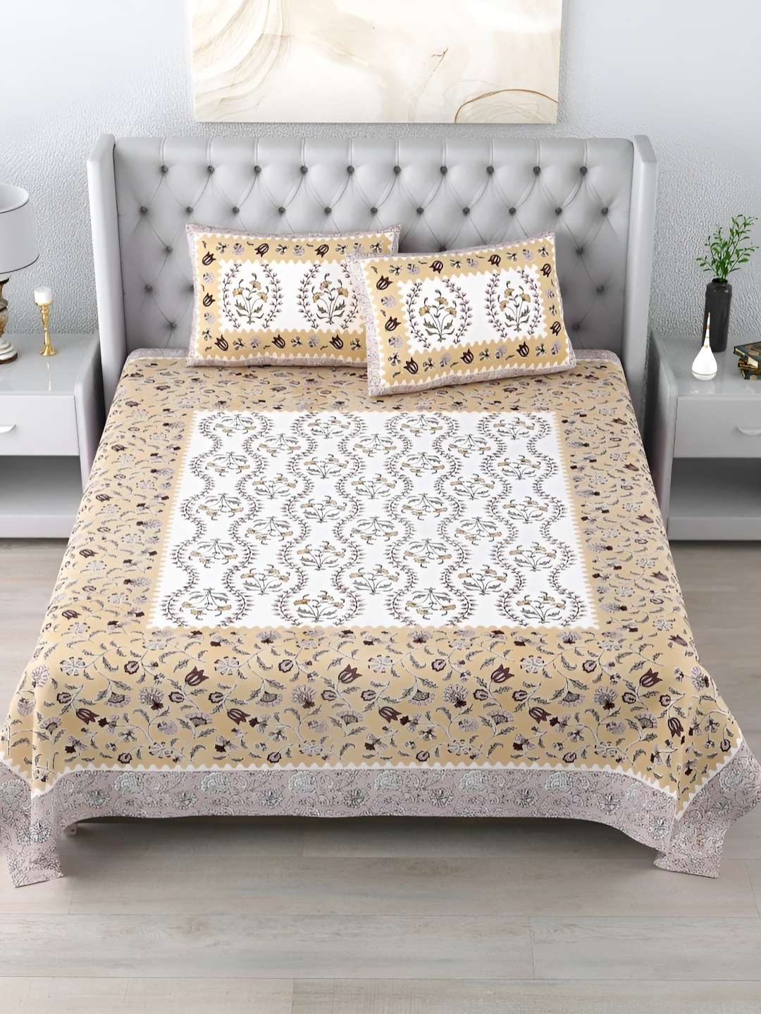 LIVING ROOTS Yellow & Purple Floral 210 TC Cotton King Bedsheet with 2 Pillow Covers
LIVING ROOTS Yellow & Purple Floral 210 TC Cotton King Bedsheet with 2 Pillow Covers