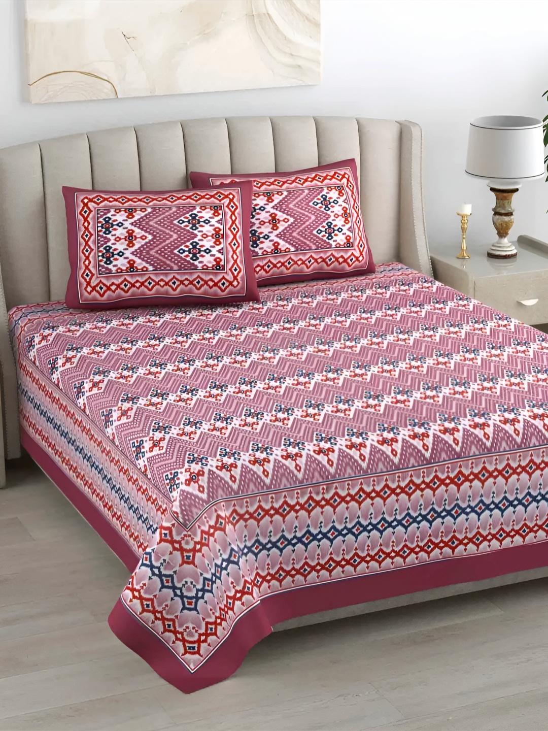 LIVING ROOTS Pink & White Ethnic Motifs 300 TC Cotton King Bedsheet with 2 Pillow Covers
LIVING ROOTS Pink & White Ethnic Motifs 300 TC Cotton King Bedsheet with 2 Pillow Covers