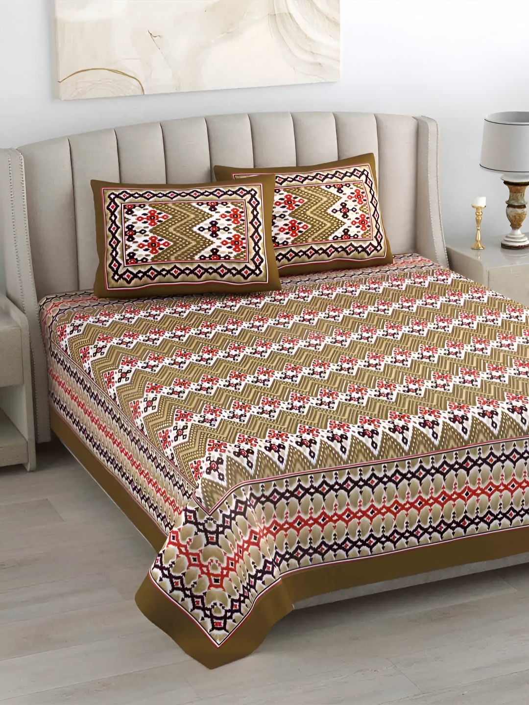 LIVING ROOTS Super King Size Jaipur Block Print Cotton Double Bedsheet & 2 Pillow Covers, Green
LIVING ROOTS Super King Size Jaipur Block Print Cotton Double Bedsheet & 2 Pillow Covers, Green