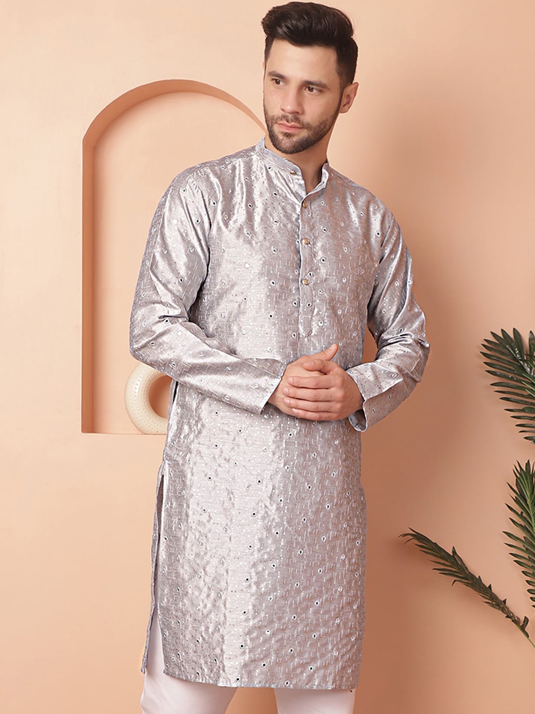 Jompers Abstract Embroidered Mandarin Collar Long Sleeves Mirror Work Straight Kurta, Grey
Jompers Abstract Embroidered Mandarin Collar Long Sleeves Mirror Work Straight Kurta, Grey