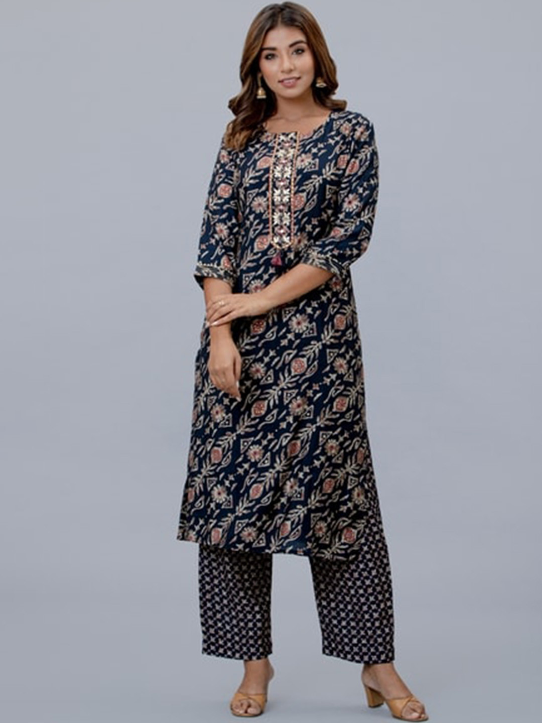 KALINI Ethnic Motifs Printed Gotta Patti Pure Silk Straight Kurta With Trouser, Navy blue
KALINI Ethnic Motifs Printed Gotta Patti Pure Silk Straight Kurta With Trouser, Navy blue