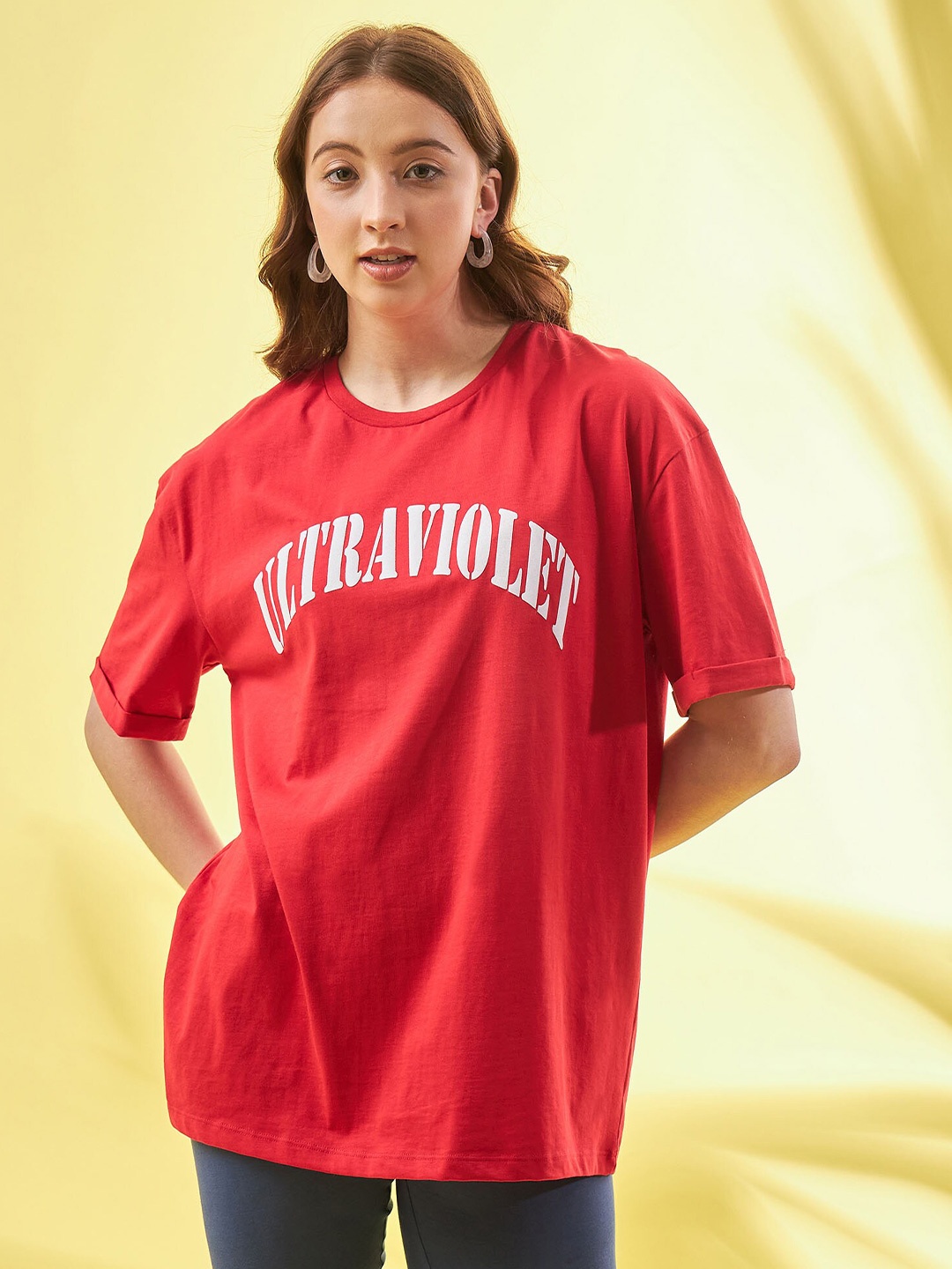 EDRIO Typography Printed Round Neck Short Sleeves Oversized Cotton Casual T-shirt, Red
EDRIO Typography Printed Round Neck Short Sleeves Oversized Cotton Casual T-shirt, Red