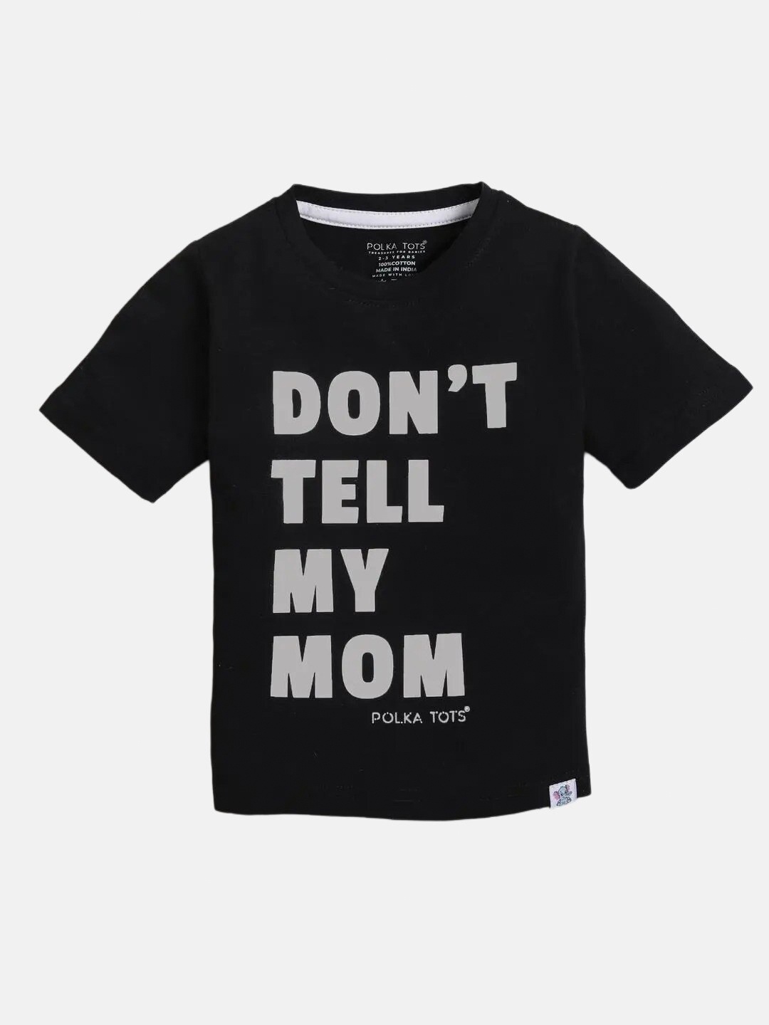 Polka Tots Infants Typography Printed Cotton Casual T-shirt, Black