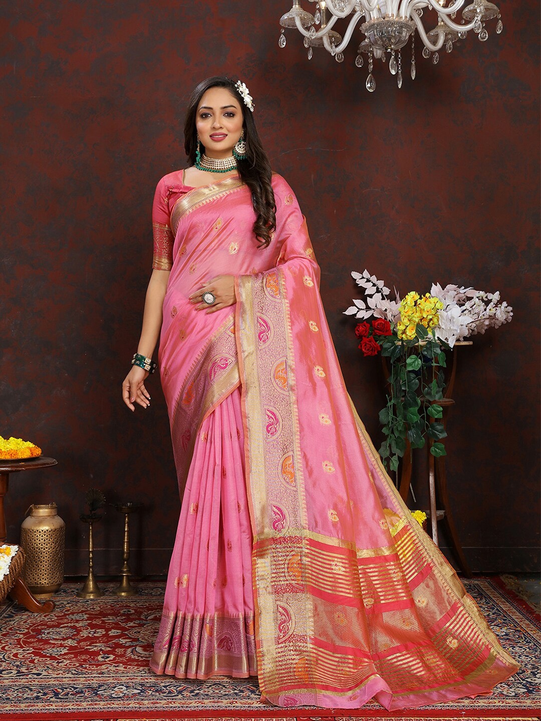 MARGI DESIGNERS Ethnic Motifs Woven Design Zari Jaquard Organza Banarasi Saree, Pink
MARGI DESIGNERS Ethnic Motifs Woven Design Zari Jaquard Organza Banarasi Saree, Pink