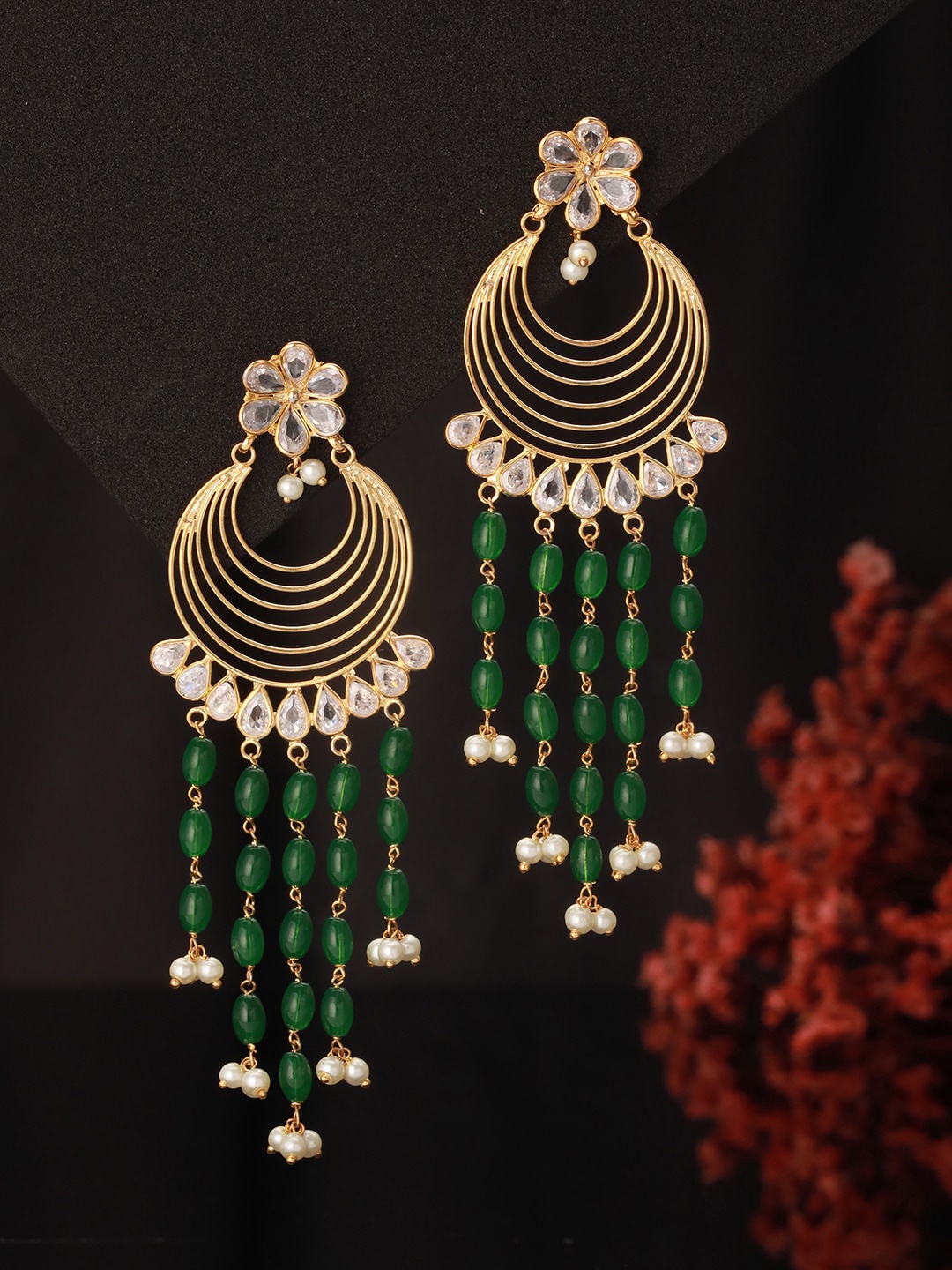 Saraf RS Jewellery 24K Gold Plated Kundan & Pearls Beaded Bridal Floral Chandbali Earrings
Saraf RS Jewellery 24K Gold Plated Kundan & Pearls Beaded Bridal Floral Chandbali Earrings