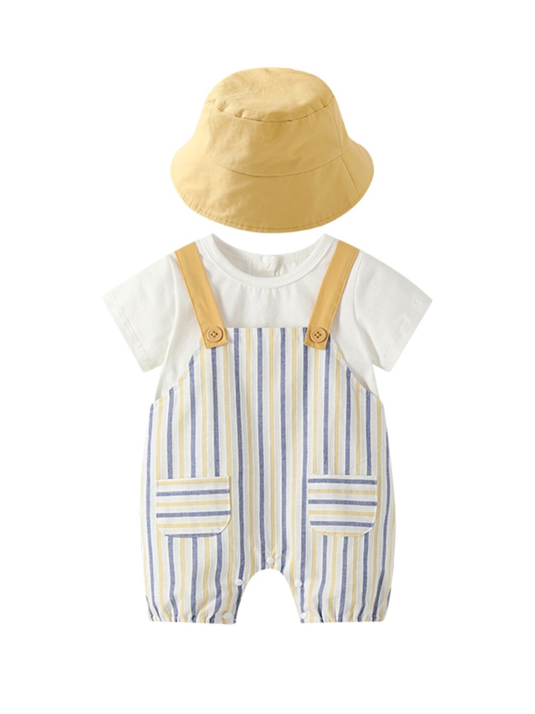 StyleCast Infant Girls Striped Pure Cotton Round Neck Short Sleeves Romper Comes With Hat, Yellow
StyleCast Infant Girls Striped Pure Cotton Round Neck Short Sleeves Romper Comes With Hat, Yellow