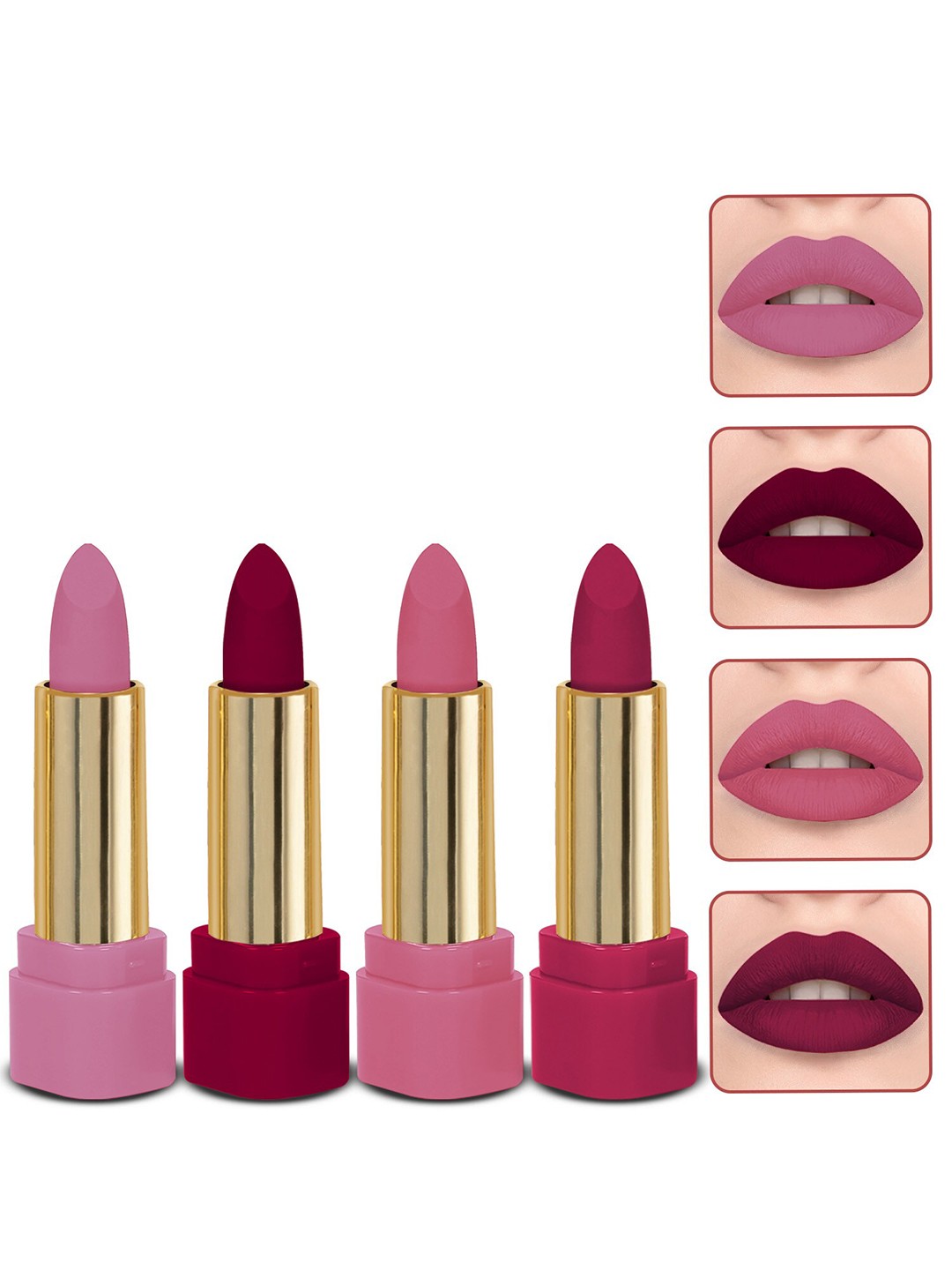 MILAP Set Of 4 Long Wear Waterproof Matte Lipstick - 4.2g Each - 621-616-620-625, Pink
MILAP Set Of 4 Long Wear Waterproof Matte Lipstick - 4.2g Each - 621-616-620-625, Pink