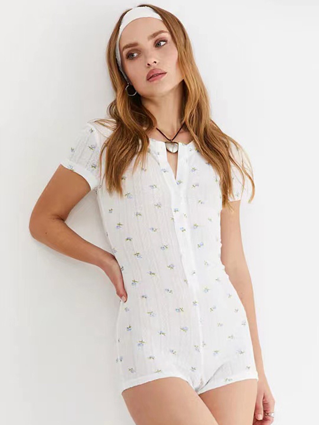 LULU & SKY Floral Printed Romper, White